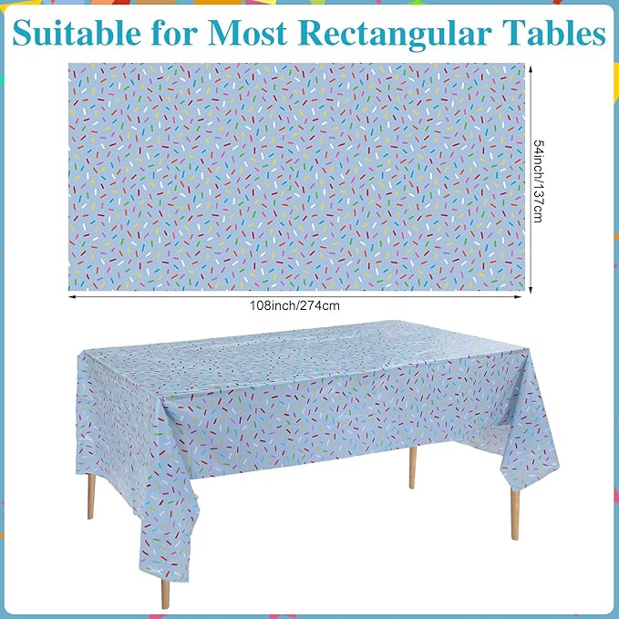 3 Pieces Sprinkle Table Cloth Disposable Plastic Confetti Tablecloth 108 x 54 Inches Rectangle Baby Sprinkle Decorations for Girls Boys Birthday Wedding Baby Shower Party Supplies Favor (Blue)