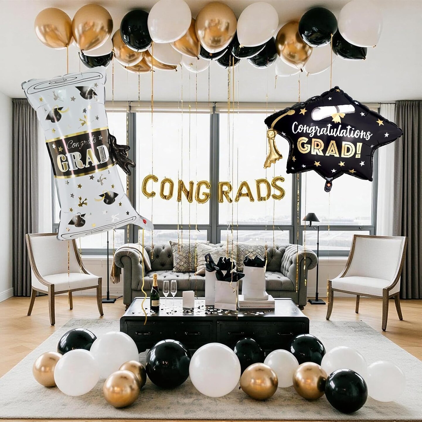 Graduation Party Balloons – Class of 2026 2-Piece Congrats Grad Foil Balloon Set with Cap & Diploma Designs for Graduation Ceremony Decorations