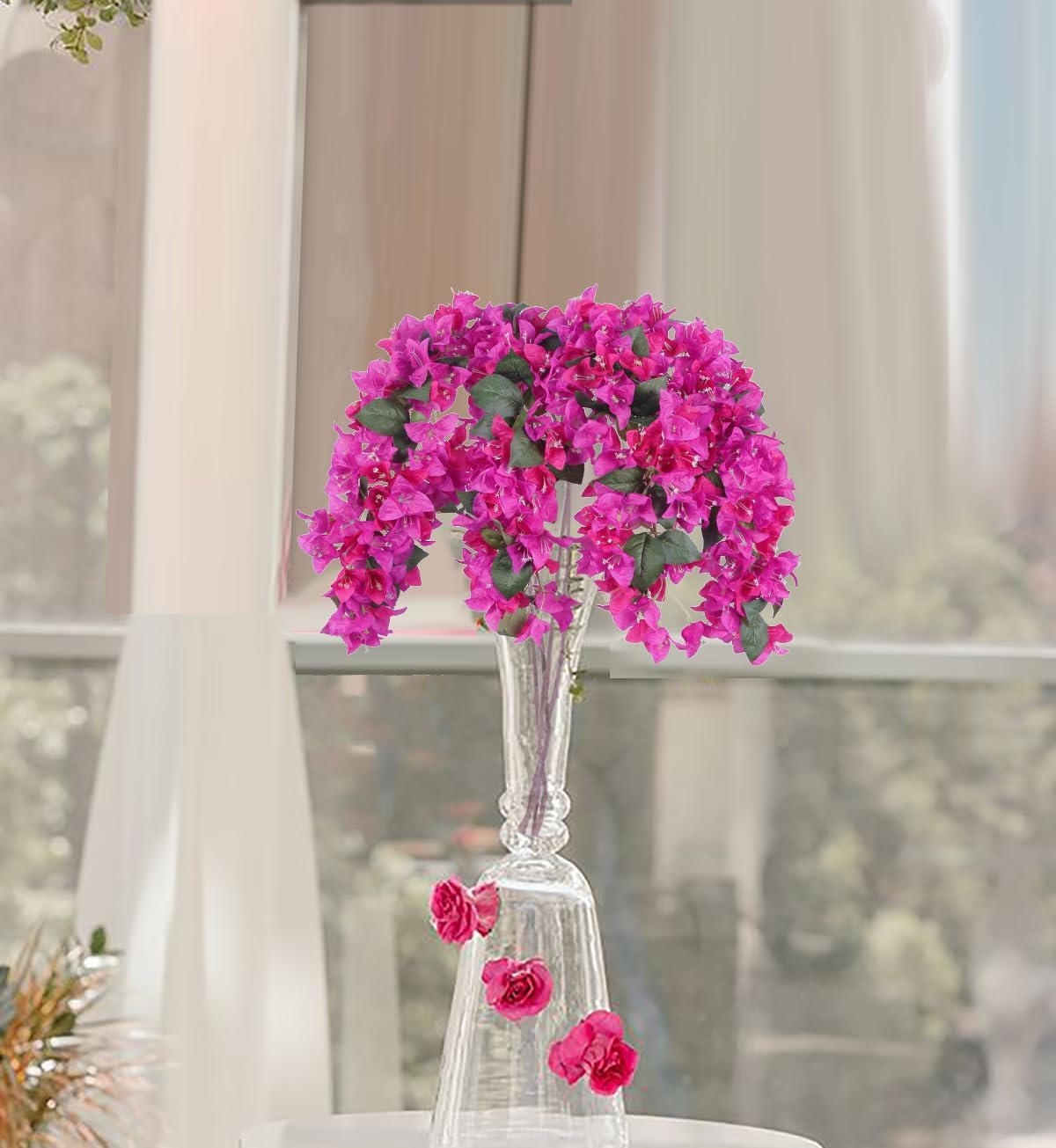 4PCS 42” Long Stem Artificial Bougainvillea Flowers – Faux Silk Fuchsia Mixed Vine Branches for Wedding, Home, Garden, Arch & Wall Decor