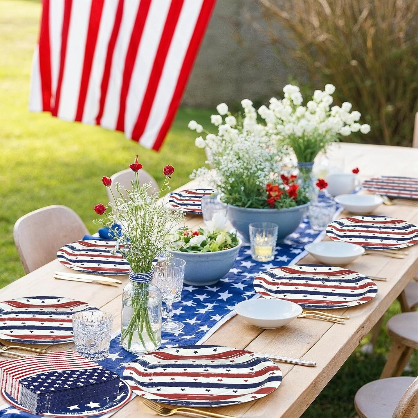 150PCS American Flag Patriotic Party Plates & Napkins Set for 50 Guests – Red, White & Blue Disposable Tableware for 4th of July, Veterans Day & Election Day Decorations