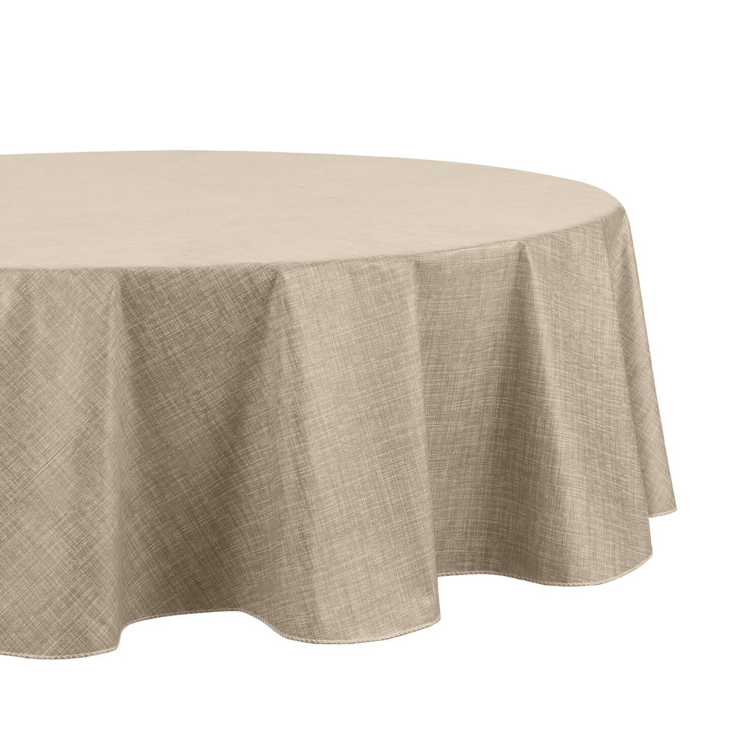 Threadmade Home Monterey Linen Texture Vinyl Indoor/Outdoor Tablecloth, Taupe - 70"W x 70"L Round