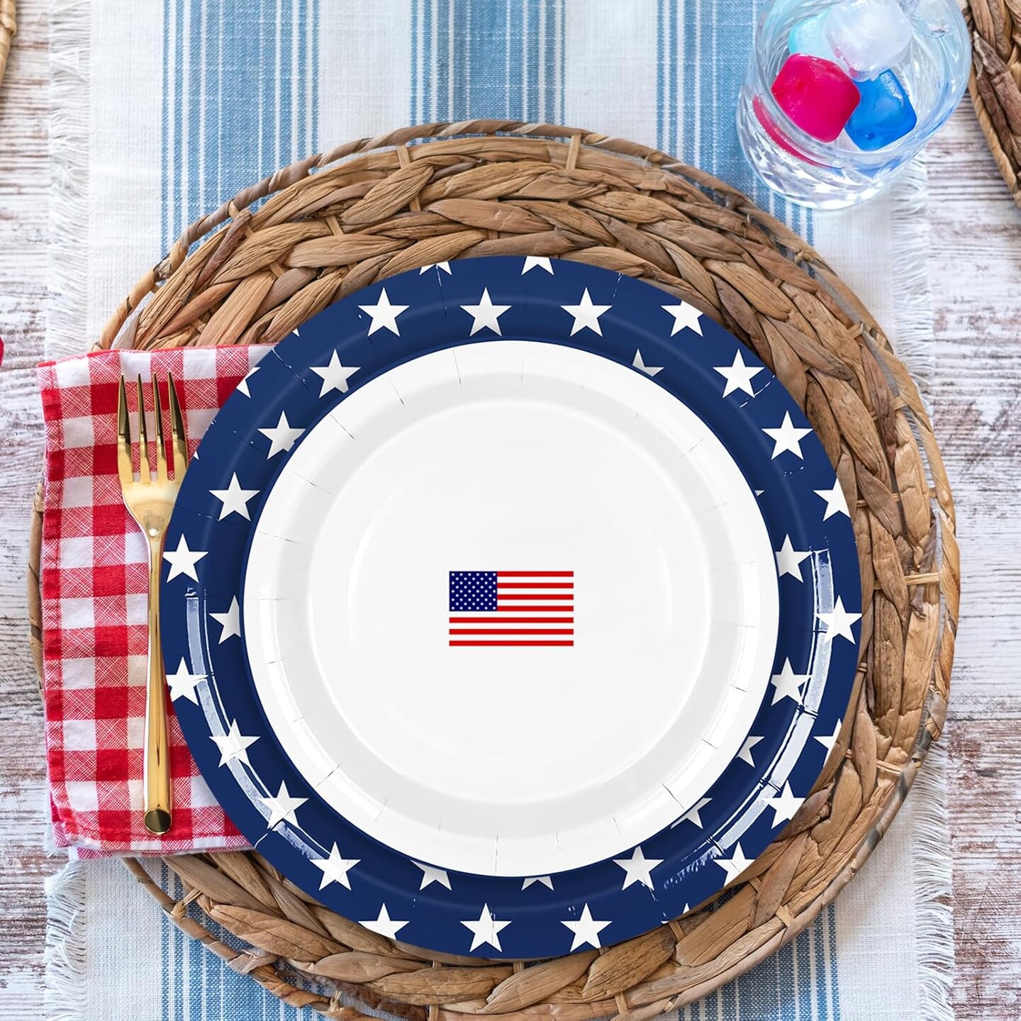 50PCS 250th Anniversary Patriotic Paper Plates Set – Red, White & Blue Star and American Flag Disposable 7” & 9” Plates for 4th of July, Independence Day & Memorial Day Party Decorations