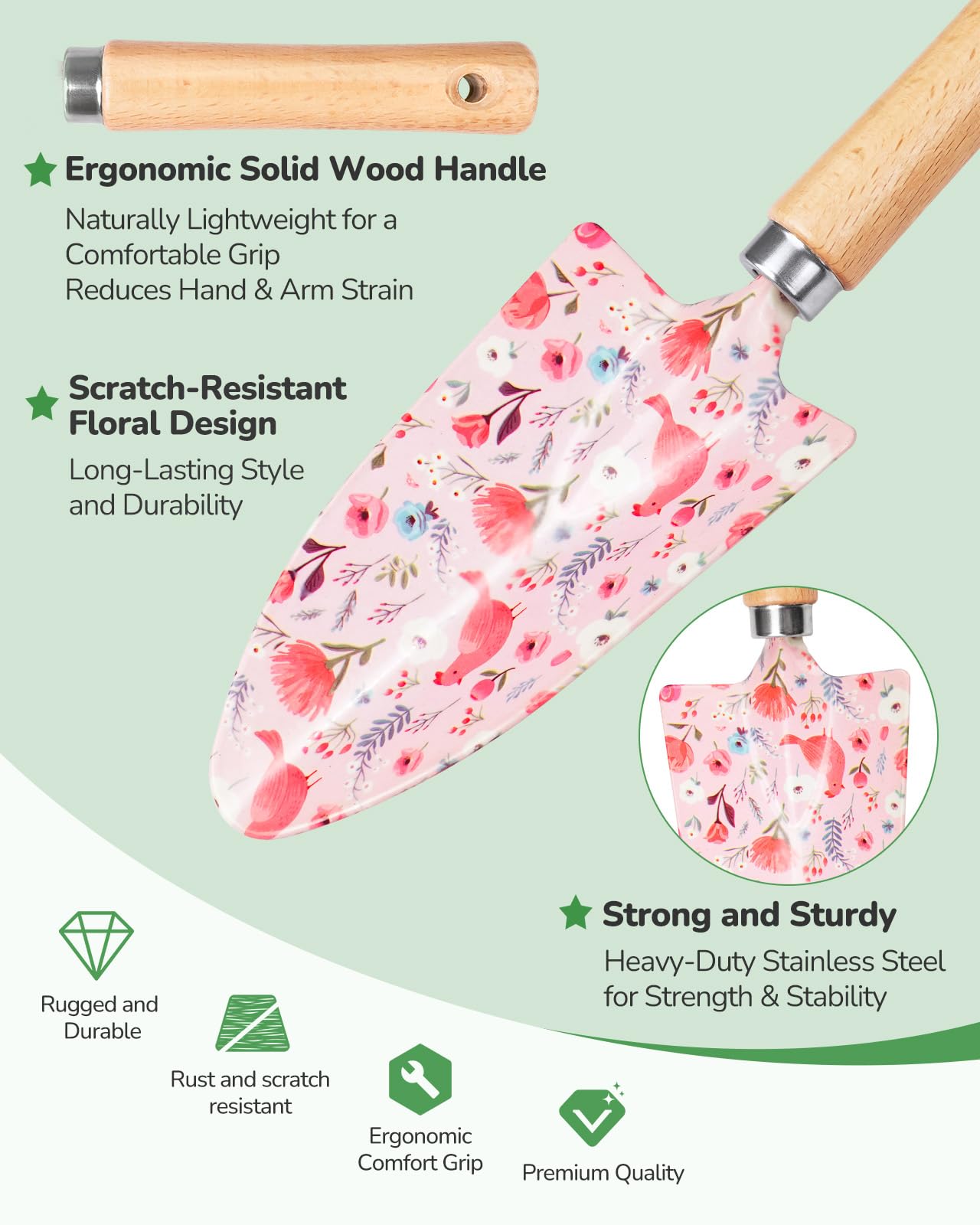 Gardening Tools, 10-Piece Gardening Gift Set for Women, Rust-Proof & Heavy-Duty Tools with Floral Organizer Bag, Fashionable & Thoughtful Gift for Garden Women (Pink)