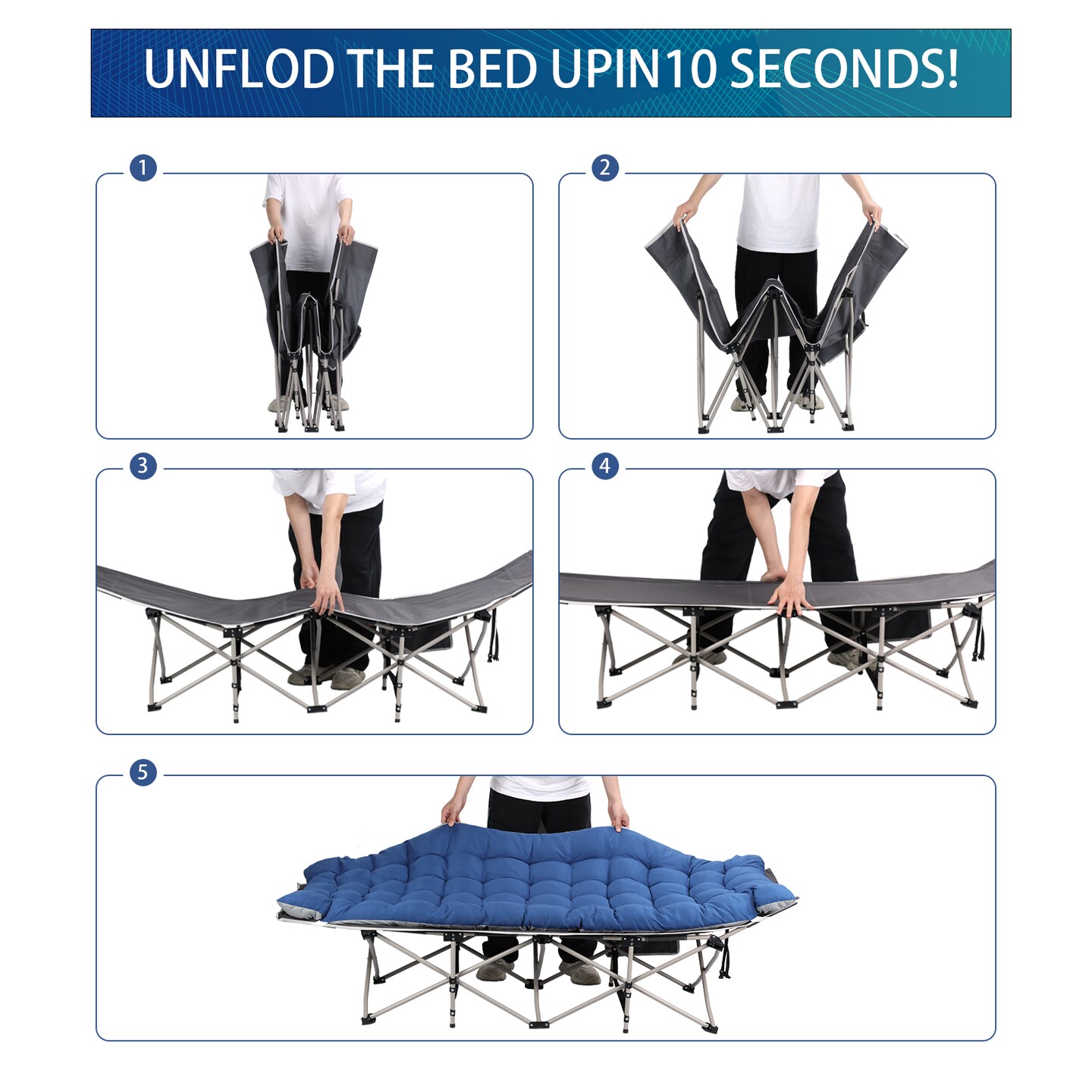 Portable Folding Camping Cot with Padded Mattress, Heavy Duty Outdoor Sleeping Bed