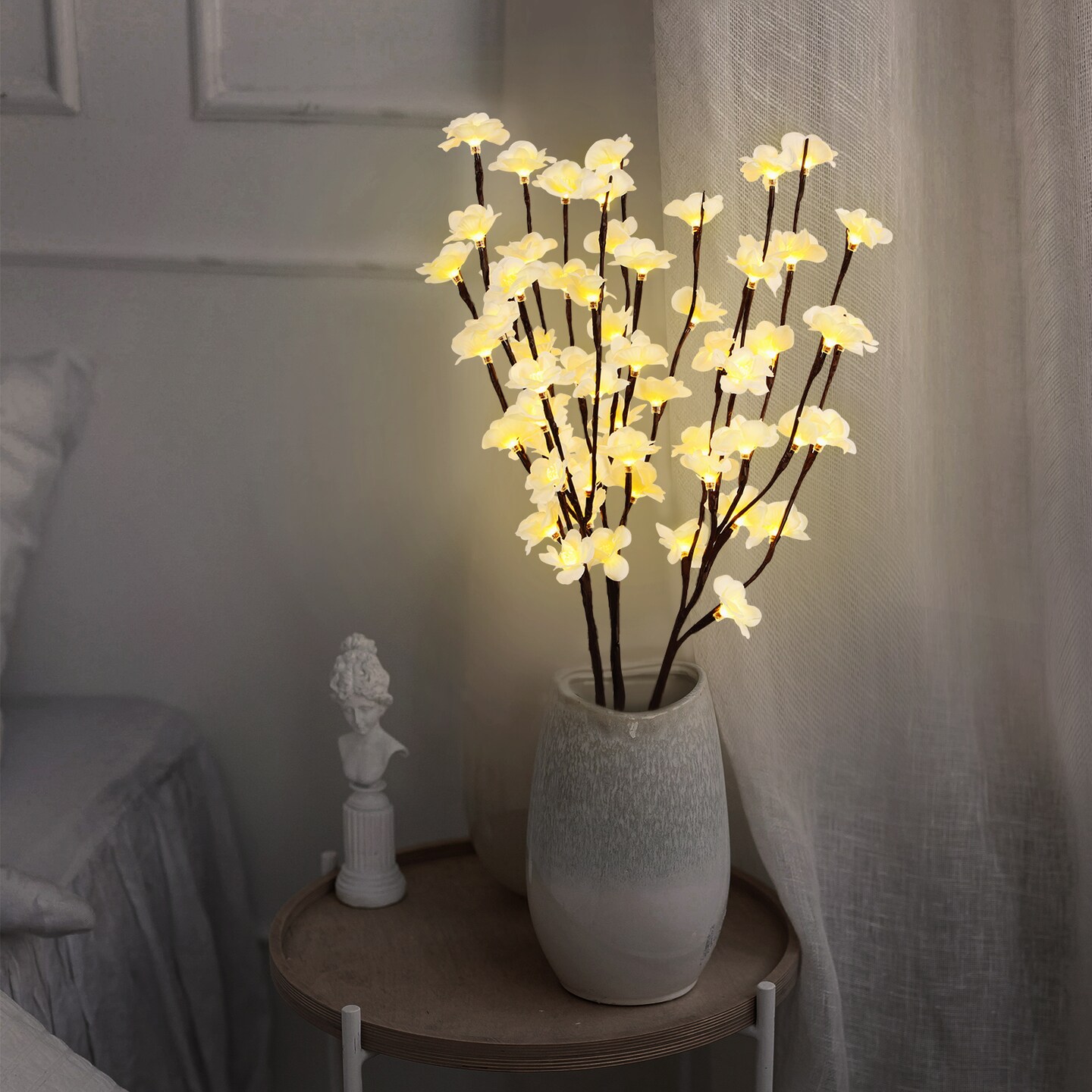 Warm White LED Lighted Magnolia Branches, Battery Operated Flower Lights for Vase Decor