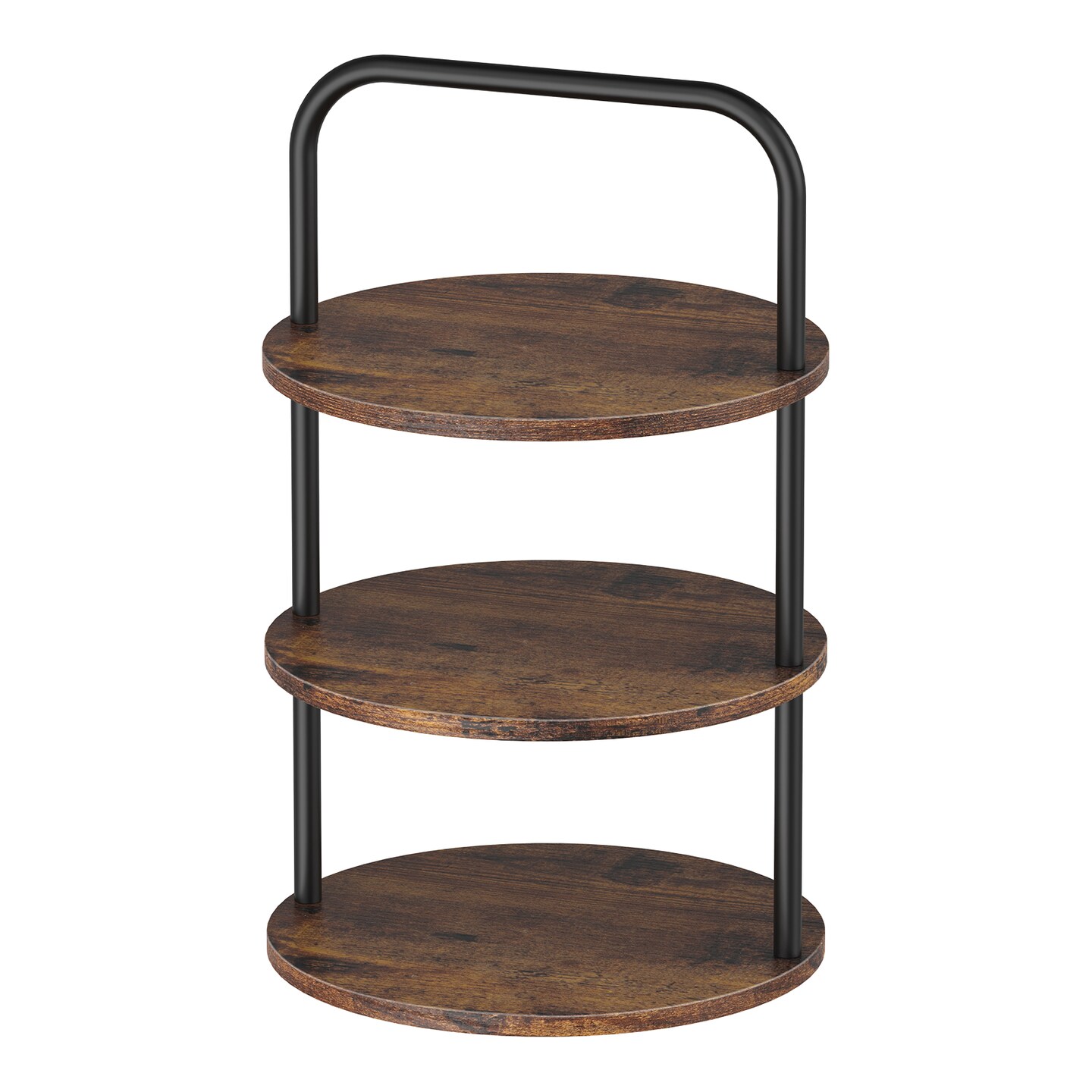 3-Tier Round Cupcake Stand with Handle, Rustic Wood and Metal Tiered Dessert Display for Parties & Events