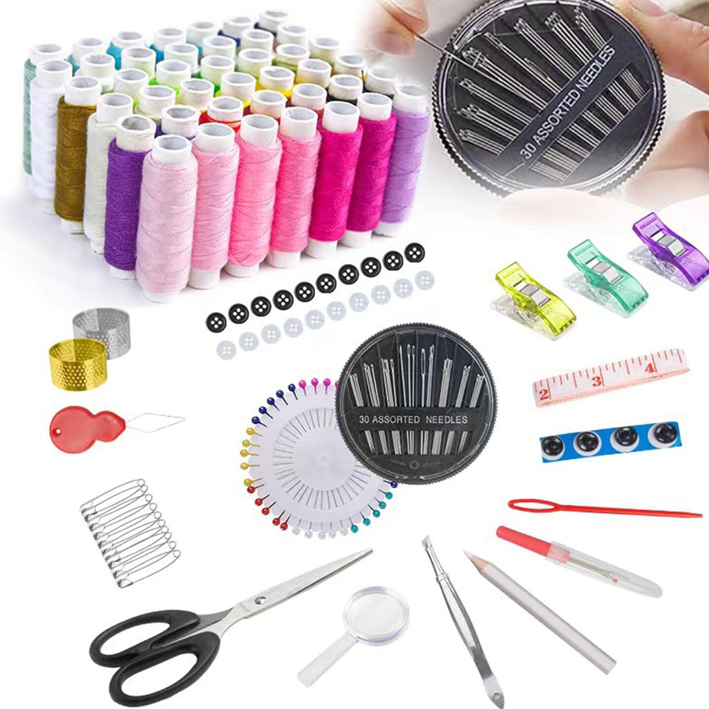 Sewing Kit with Black Case Portable Sewing Supplies for for Mom Grandma Women Men Teen Girls Boys Adults Beginner, Home Travel, Emergency, 42 Threads, Scissors, Needles, Measuring Tape and More