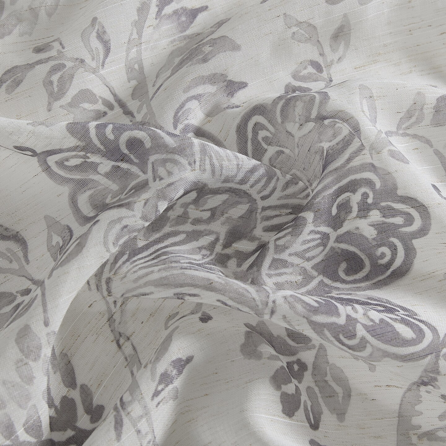 Threadmade Home Westport Floral Tie-Top Sheer Window Curtain, Gray - 52"W x 95"L
