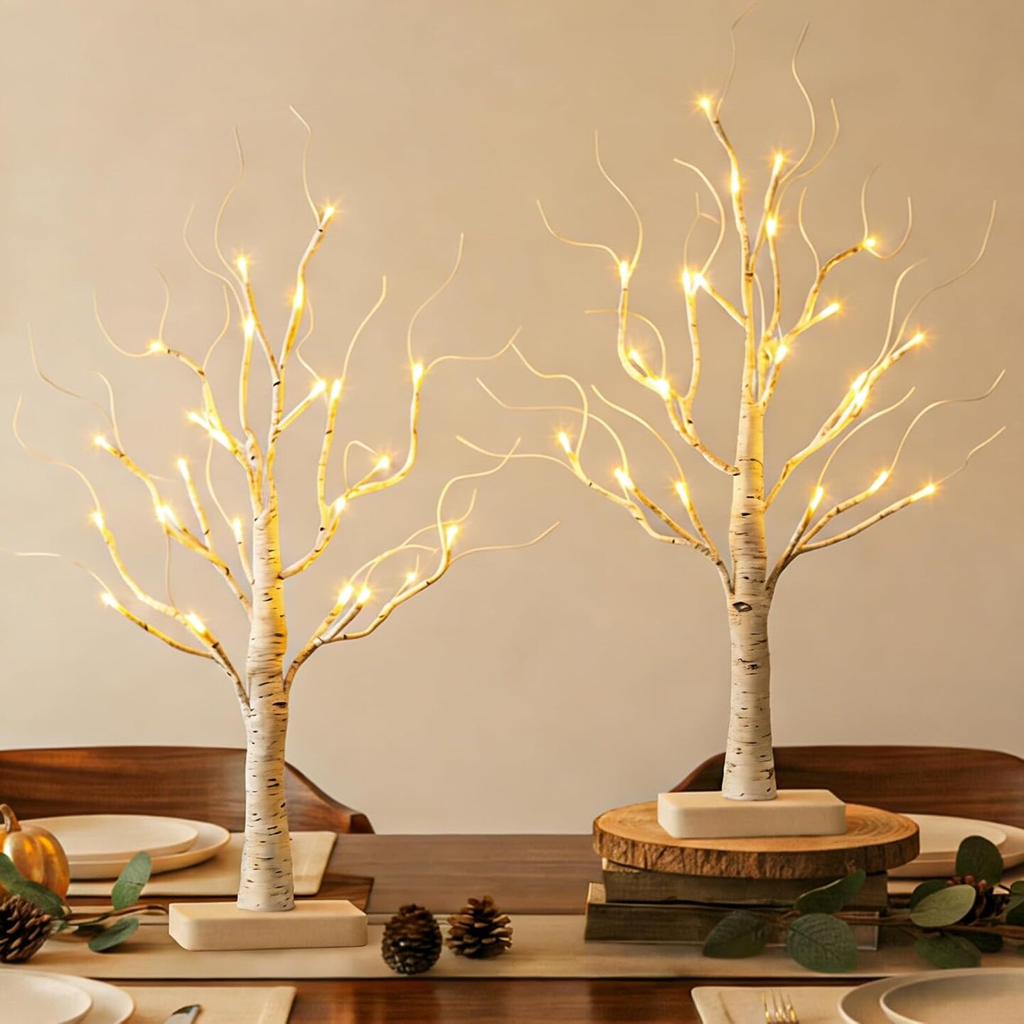 2-Pack Lighted Birch Tree Tabletop Decor – 24 LED Warm White