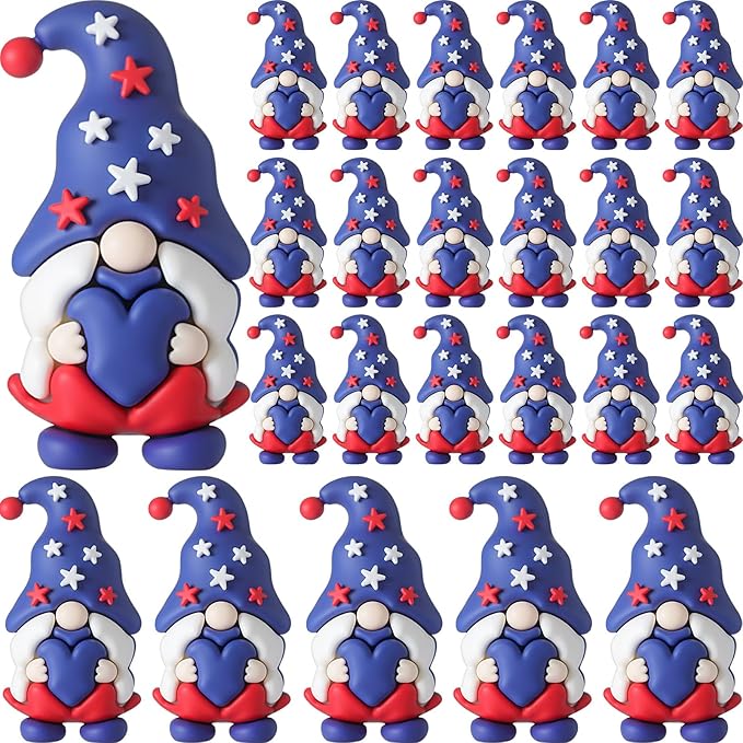 25 Pcs Memorial Day Gnomes Decorations Mini Patriotic Gnomes Figurines Patriotic Centerpieces for Tables Red White Blue Star Gnome Decor for Memorial Day 4th of July Party Favor Gift