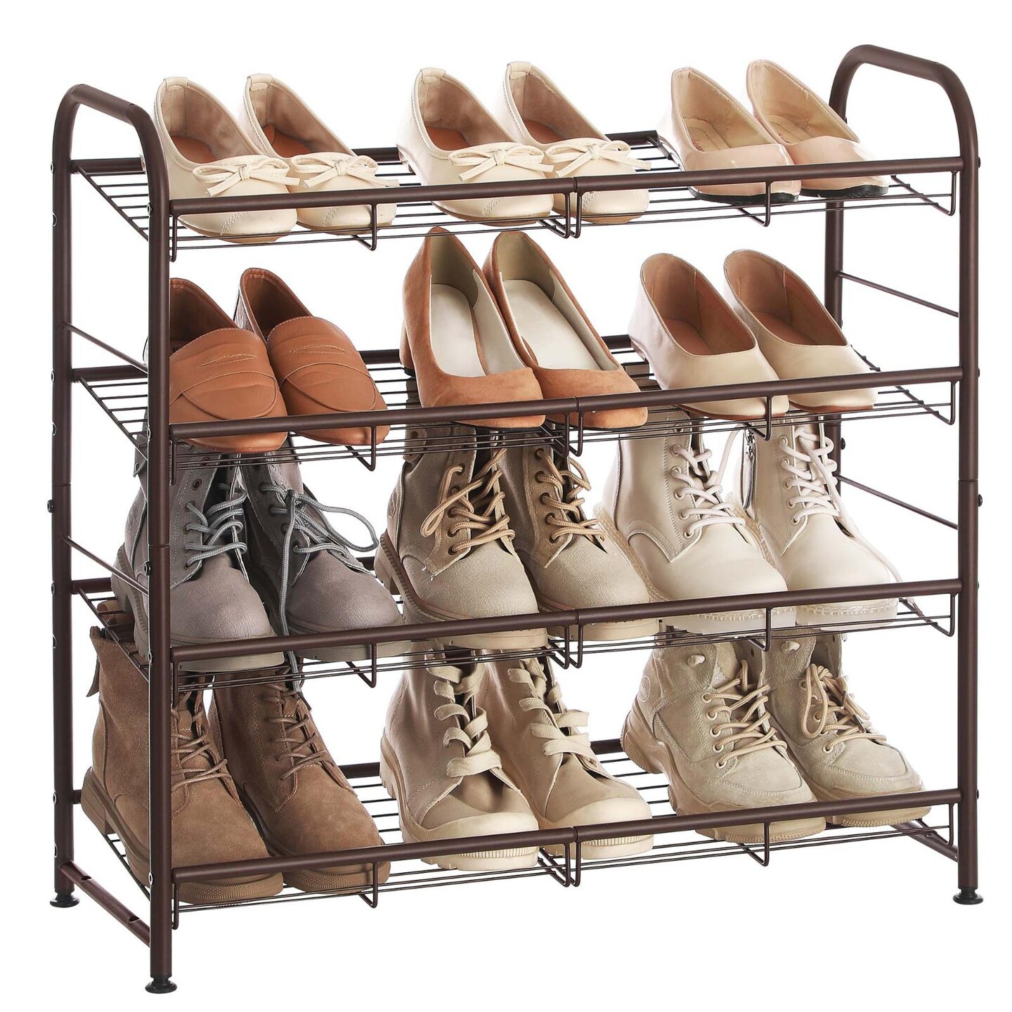 Heavy Duty Shoe Rack 4 Tier Metal Stackable Shoe Organizer with Adjustable Shelves and Anti Tip Kit for Entryway Bedroom Closet Storage