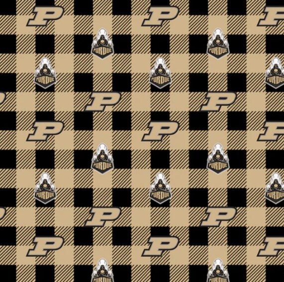 Licensed NCAA Purdue University Buffalo Plaid Fleece PU1190 Fabric by the Yard