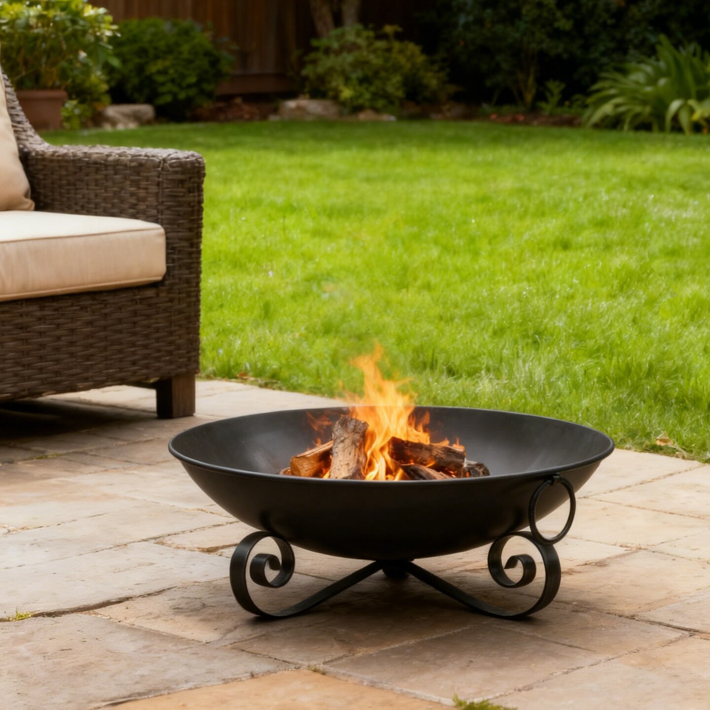 Heavy Duty Outdoor Fire Pit 24 Inch Metal Fire Bowl with High Heat Finish, Portable Wood Burning Firepit for Garden, Patio, Camping, Parties