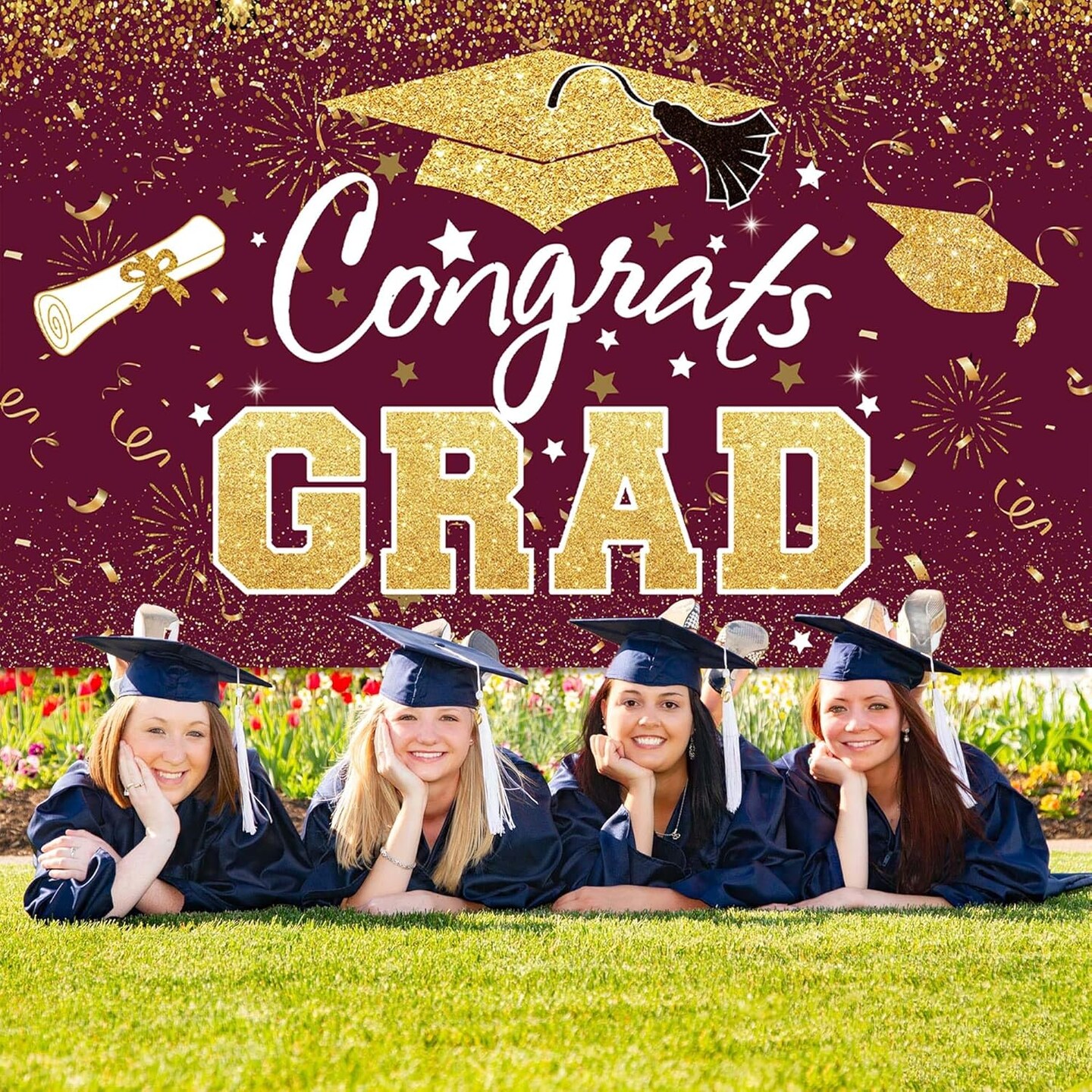 Graduation Party Decoration – Maroon & Gold Congrats Grad Class of 2026 Backdrop Banner, Large Photography Background Wall Sign for Graduation Party Supplies