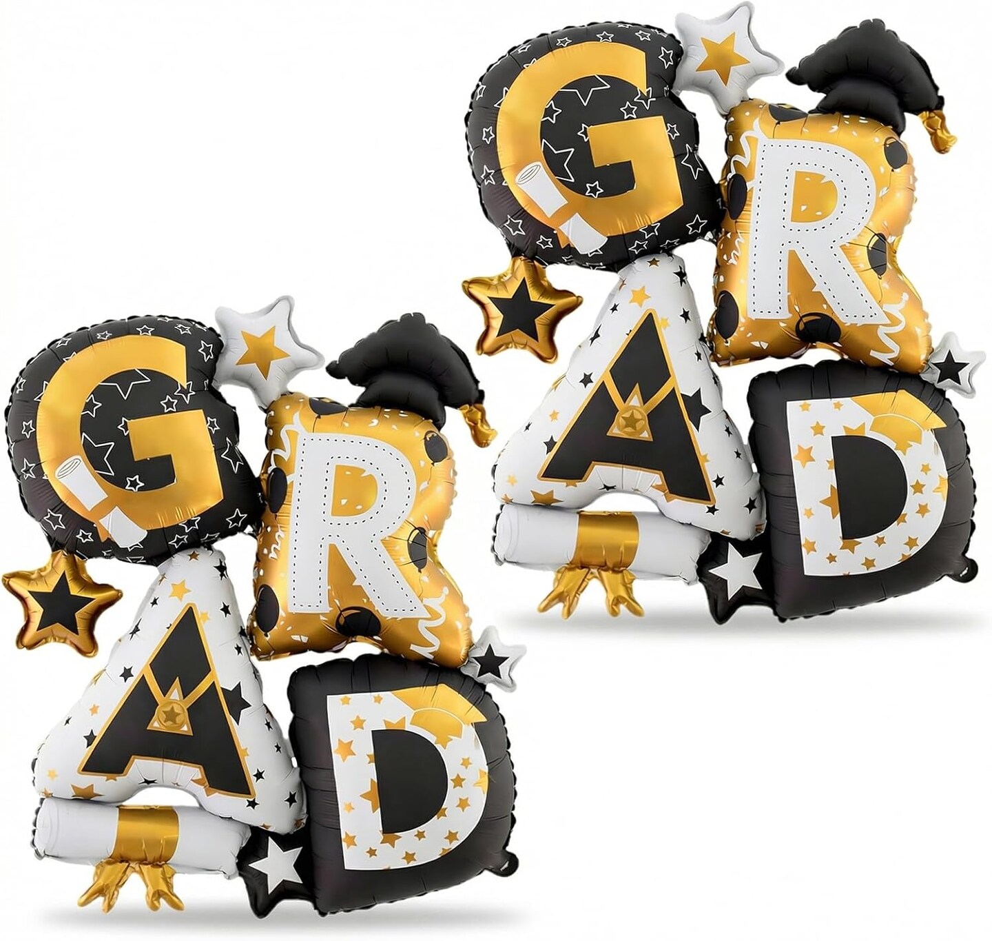 Graduation Party Balloons – 2PCS Giant “GRAD” Foil Letter Balloons Black & Gold Class of 2026 Graduation Decorations for Photo Backdrops & Party Supplies