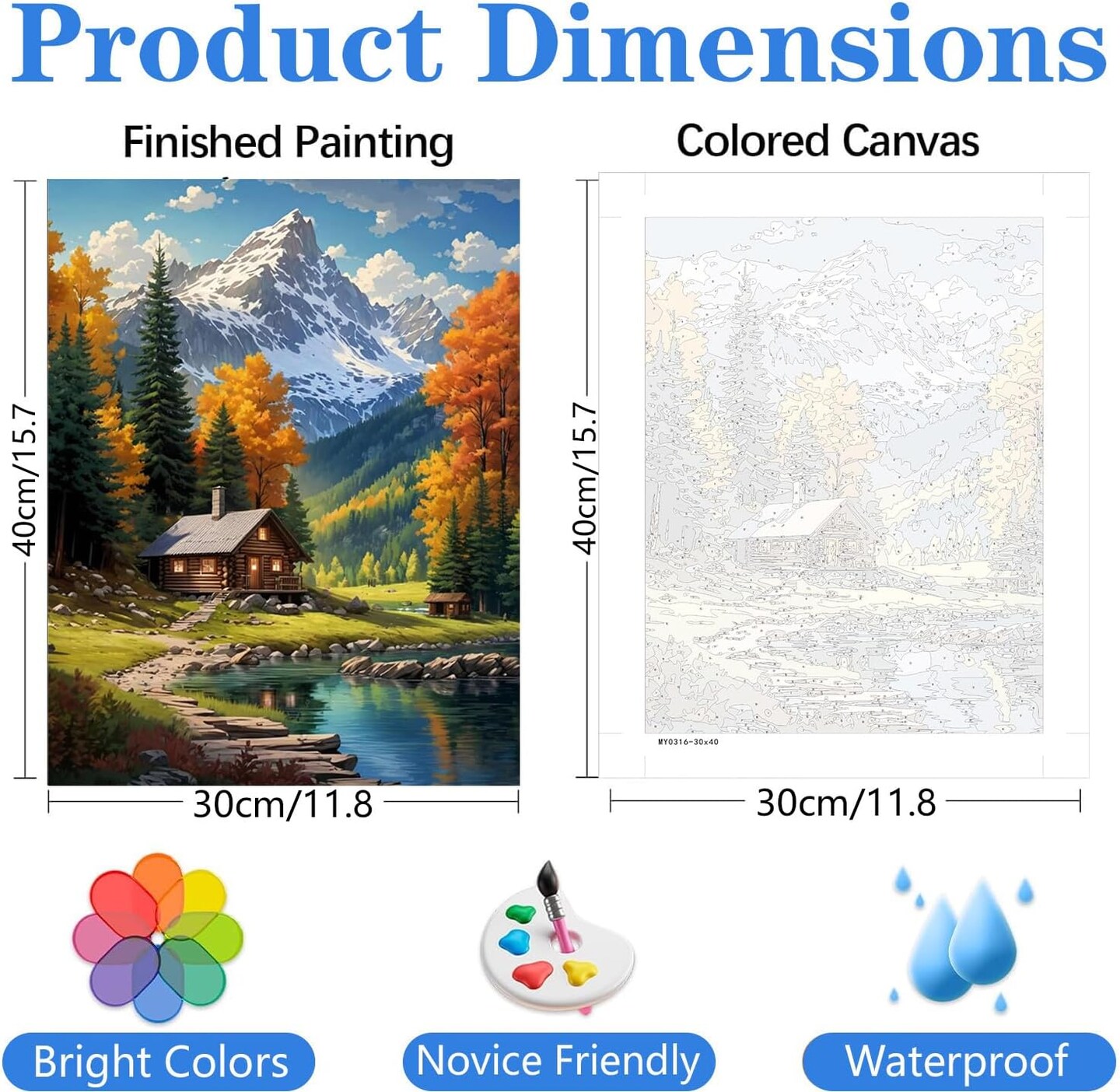 4 Pack Paint by Numbers Kit for Adults – Mountain Cabin Lake Sunset Landscape DIY Oil Painting Set on 12x16 Inch Canvas for Beginners, Wall Art & Home Decor Gift