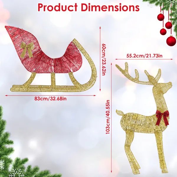 Lighted Christmas Reindeer & Sleigh Decoration – Outdoor/Indoor Holiday Display with 8 Lighting Modes