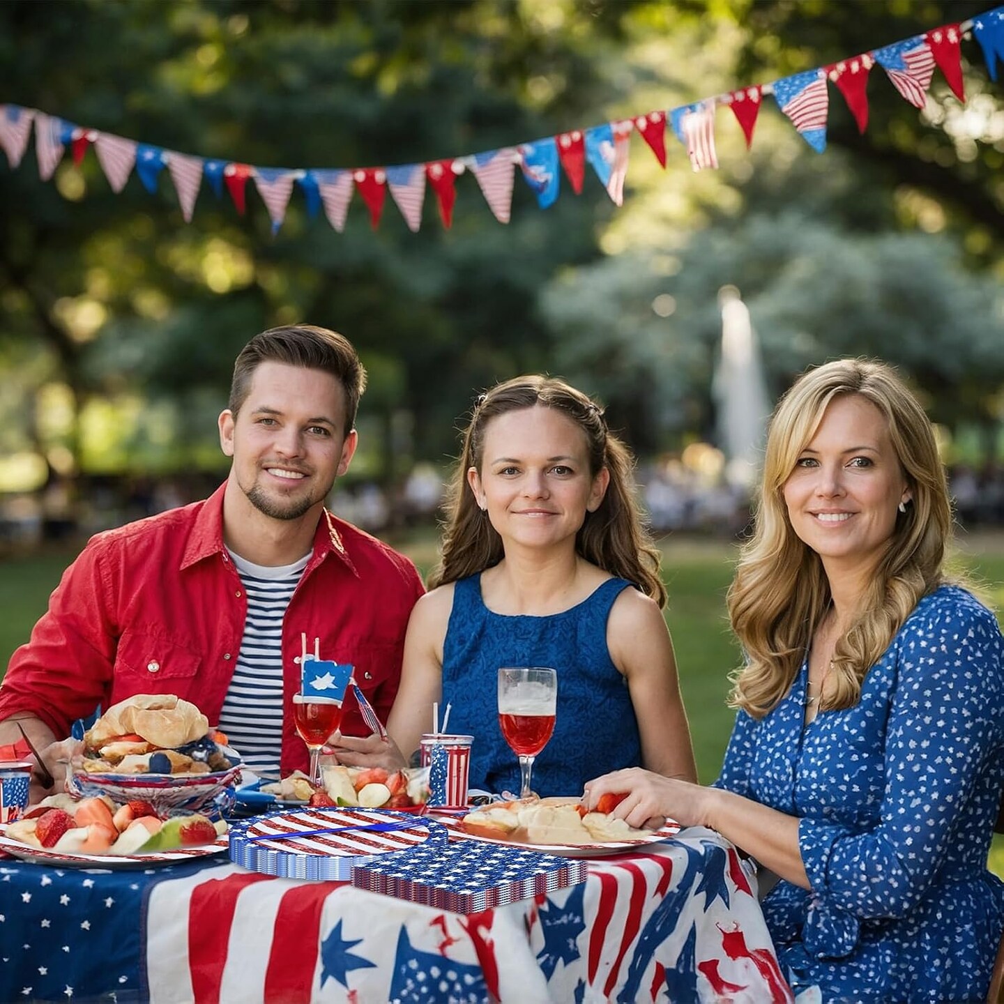 100PCS Glitter Patriotic Tableware Set for 25 Guests – American Flag Disposable Dinnerware with Plates, Napkins & Forks for 4th of July, Memorial Day & Veterans Day BBQ