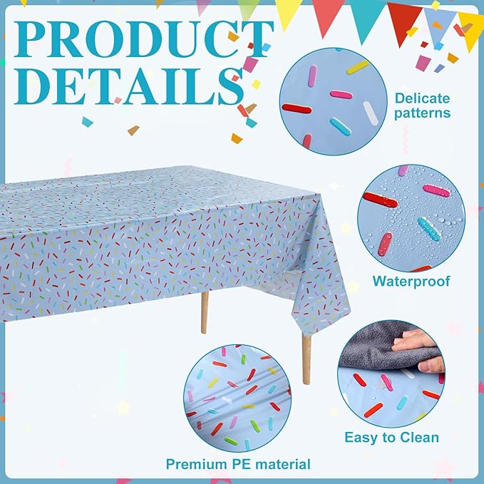 3 Pieces Sprinkle Table Cloth Disposable Plastic Confetti Tablecloth 108 x 54 Inches Rectangle Baby Sprinkle Decorations for Girls Boys Birthday Wedding Baby Shower Party Supplies Favor (Blue)