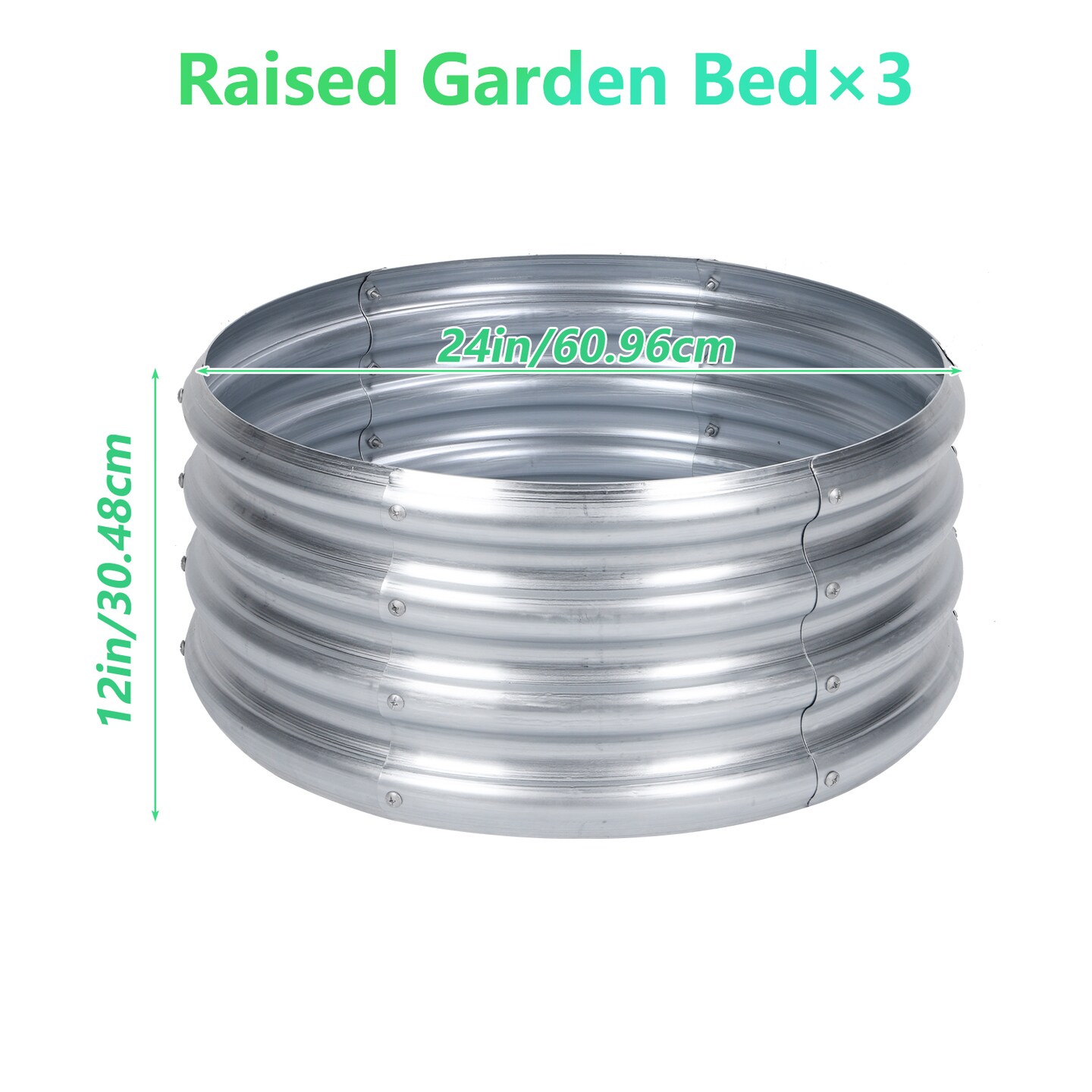3 Pack Round Galvanized Raised Garden Beds, 24" x 12" Metal Planter Boxes for Flowers, Herbs & Vegetables