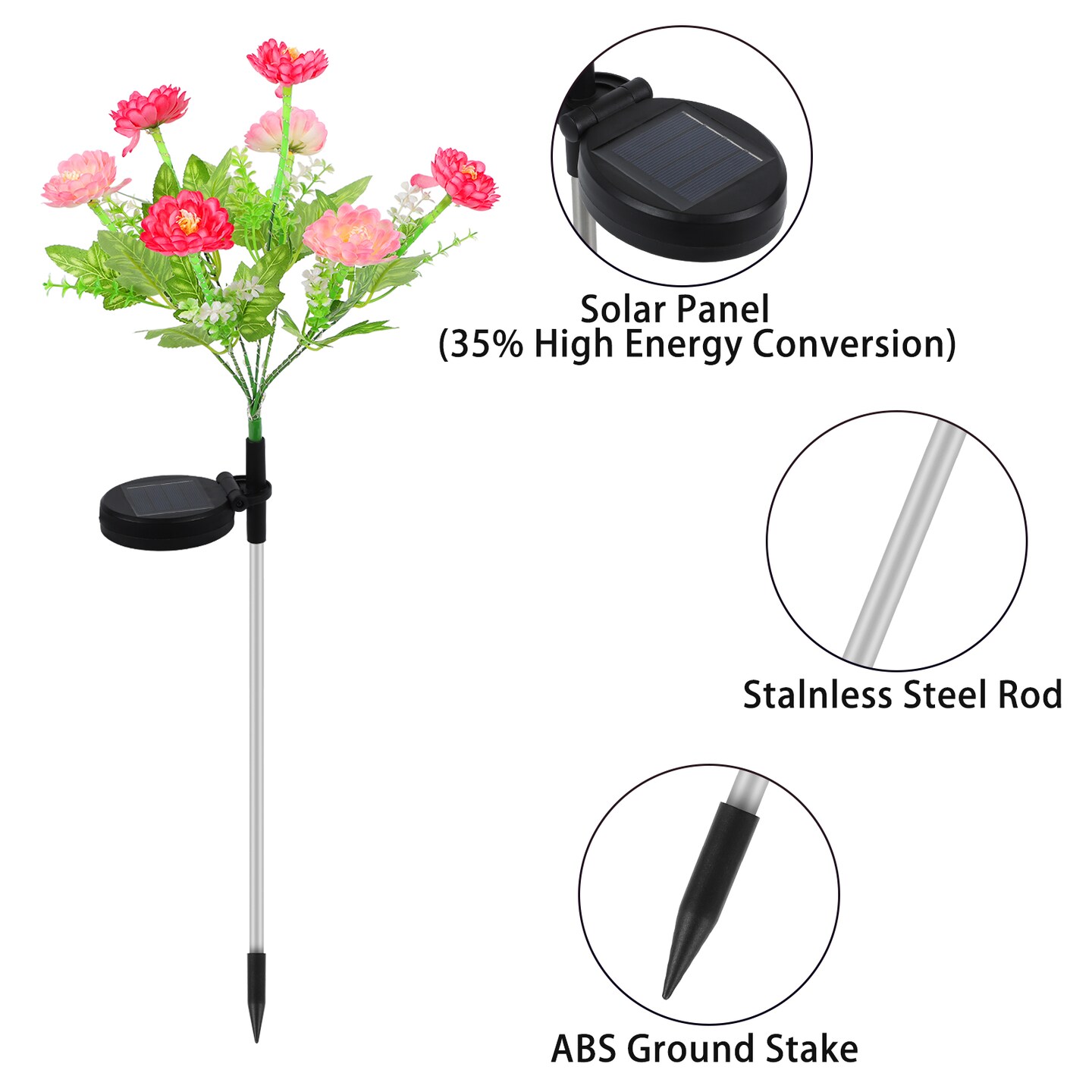 6-Pack Solar Peony Flower Stake Lights, Pink & Red LED Pathway Lights for Garden Decor