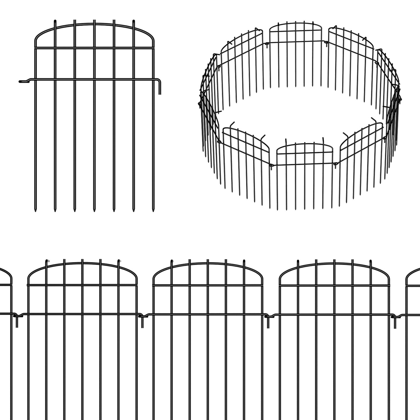Animal Barrier Fence, 10-Pack 16.6" Tall Black Metal Garden Fence Panels for Dogs, Rabbits, and Plants