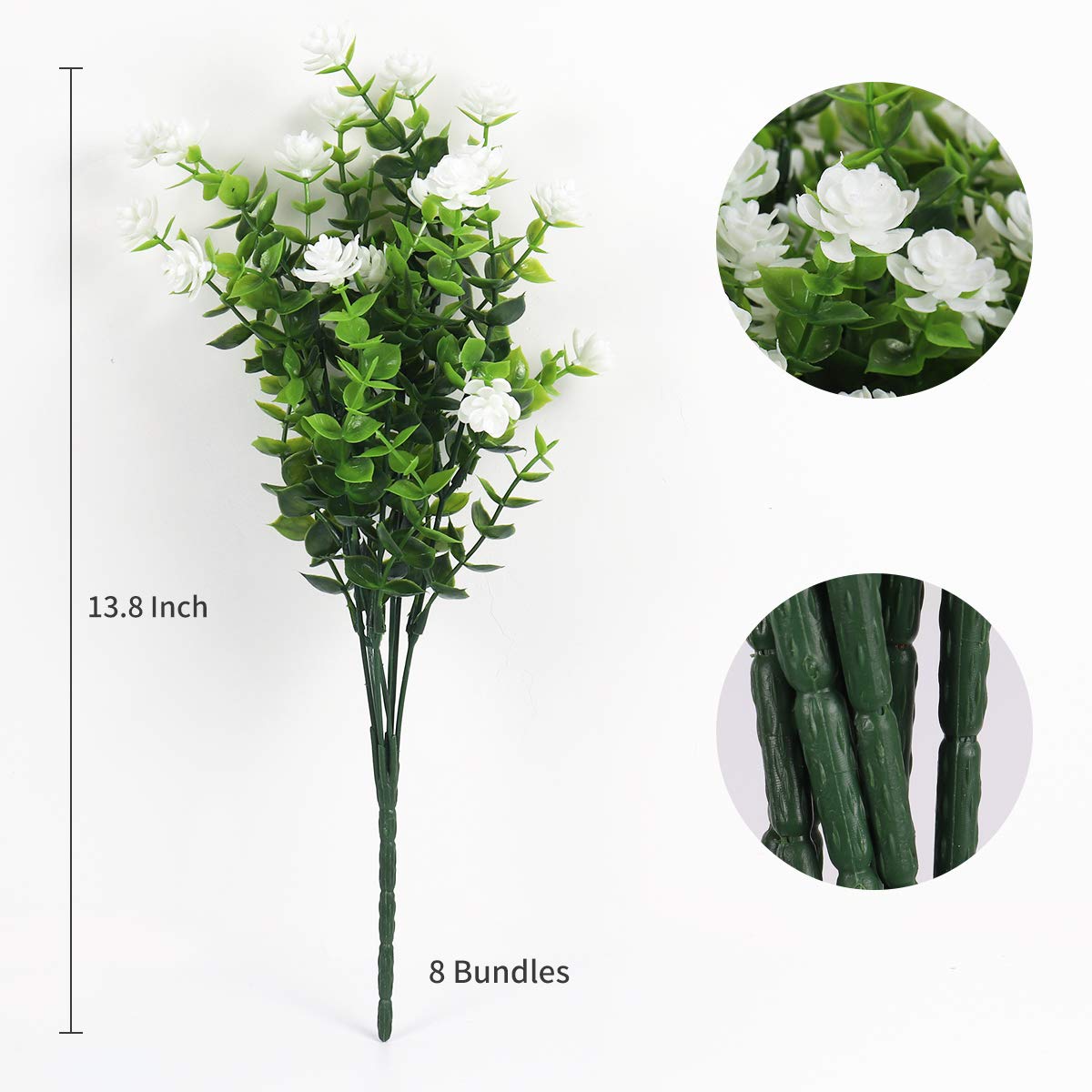Artificial Flowers, Fake Boxwood Outdoor UV Resistant Plants Artificial Springs Flowers Eucalyptus Greenery Shrubs Bridal Wedding Bouquet for Home Garden Party Wedding Decoration(White)