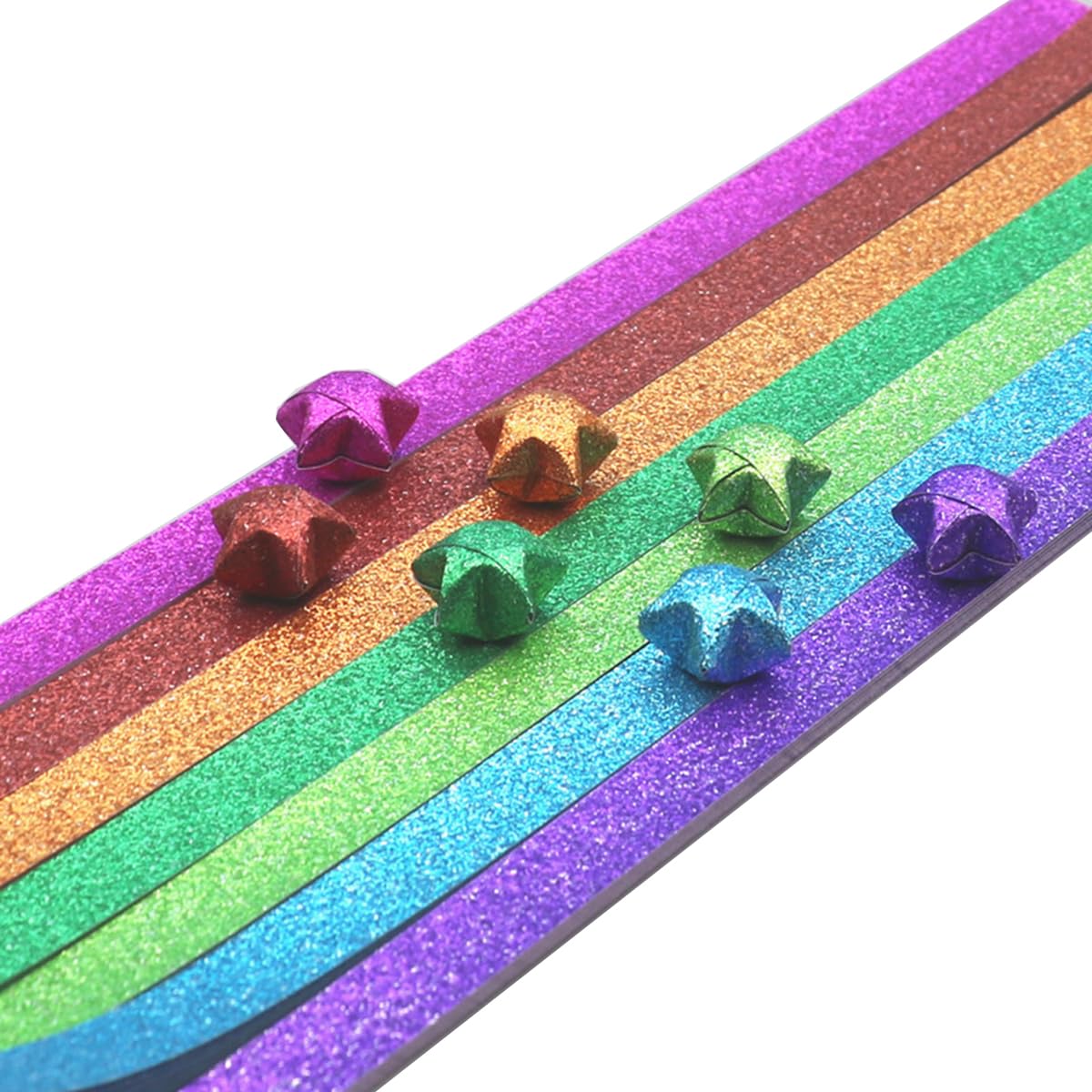 Origami Stars, Glitter Origami, Stars Colorful Origami Strips, DIY Handmade Craft Paper (520 Sheets 7 Colors Glitter Origami Stars)