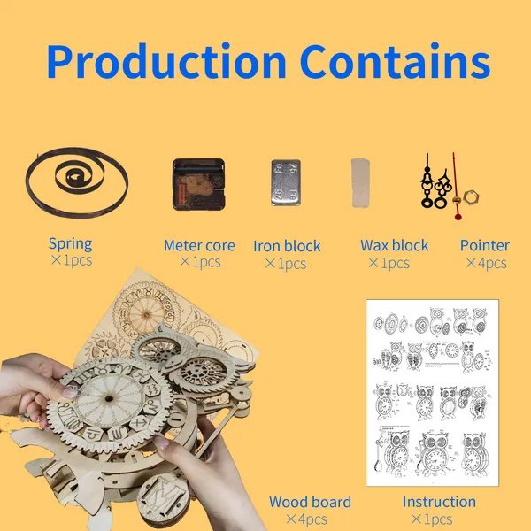 3D Wooden Puzzle Owl Clock Model Kit – DIY Wooden Construction Handmade Craft Decorative Gift