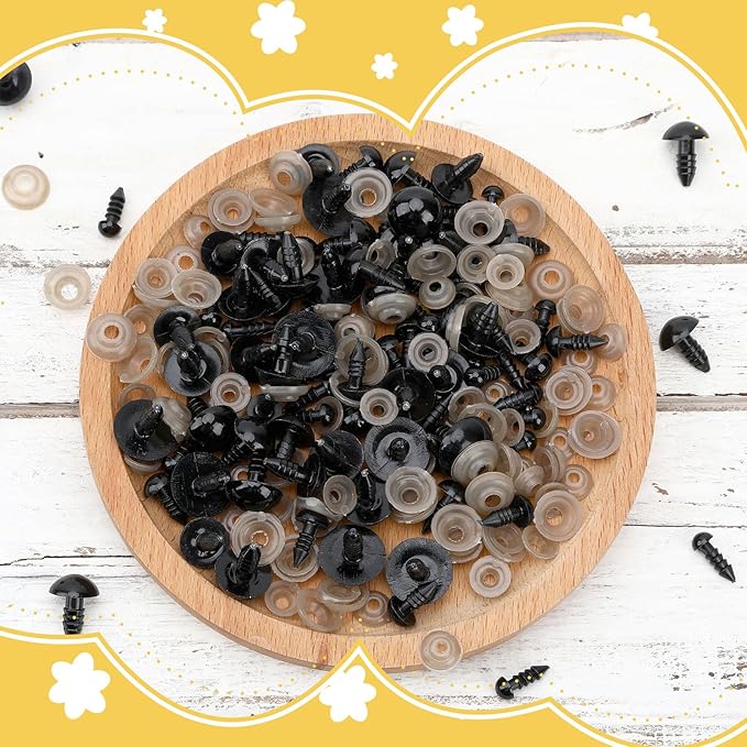 600 Pieces 6-16MM Safety Eyes with Washers Black Plastic Safety Eyes for Amigurumi Doll Crochet Eyes for DIY Crafts Stuffed Animals Making Supplies