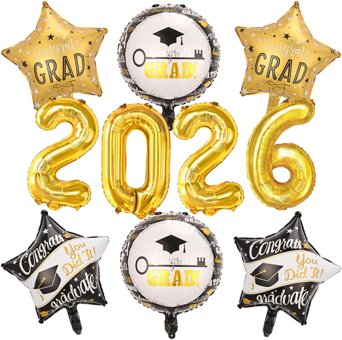 Graduation Party Balloons 2026 – Gold “2026” Number Balloons & Congrats GRAD Foil Balloon Set for Class of 2026 Decorations