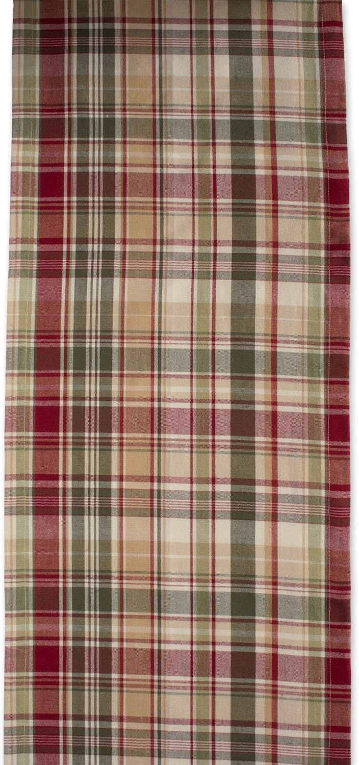 "Give Thanks" Plaid Fall Table Runner, 14x72 Inch 100% Cotton Thanksgiving Tabletop Decor, Classic Autumn Harvest Checked Linen for Dining, Foyer & Entryway Tables