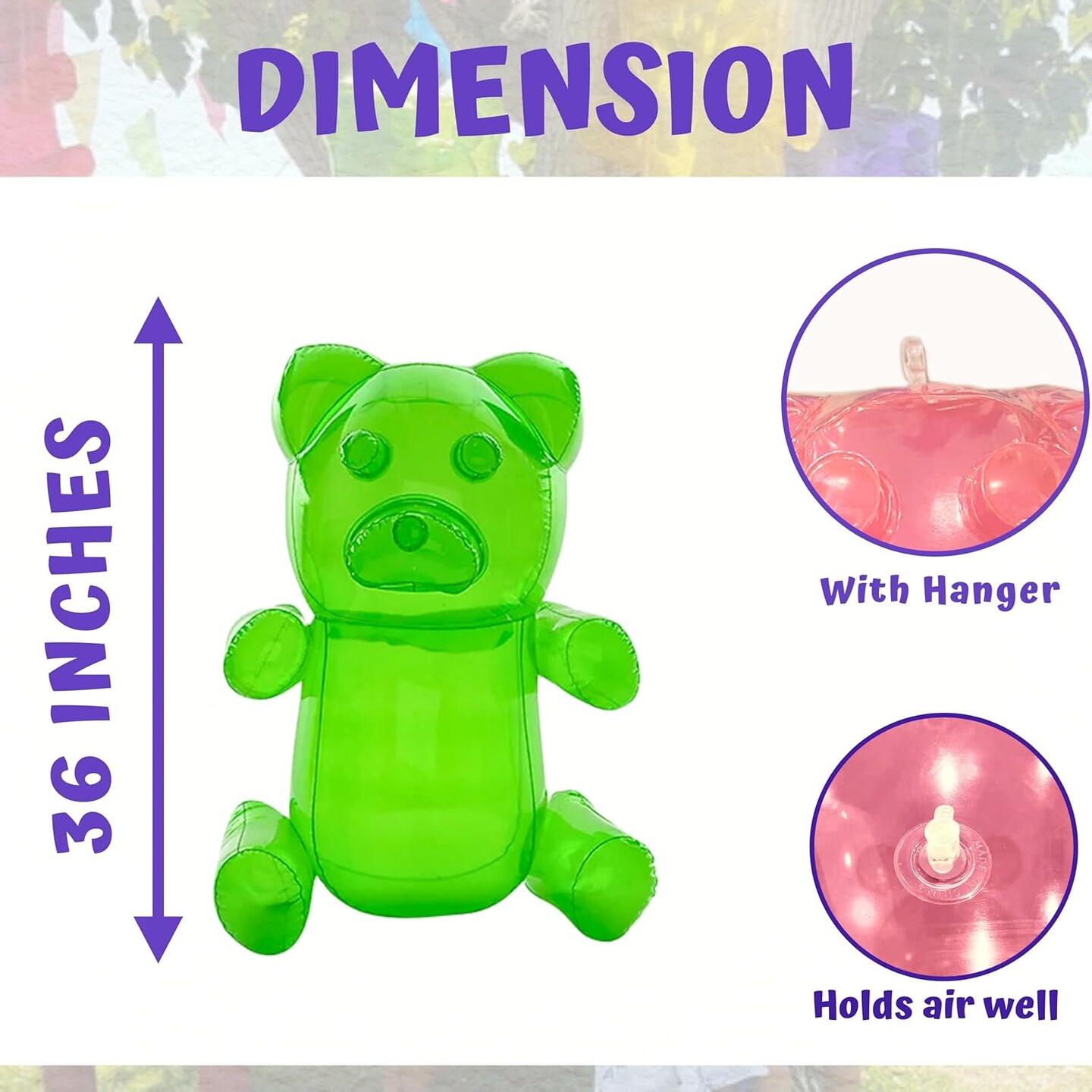 4E's Novelty 2 Pack Inflatable Gummy Bears - 36'' Large Fun Gummy Bear Party Decorations, Colorful Gummy Bear Decor, Perfect Gummy Bear Party Favors