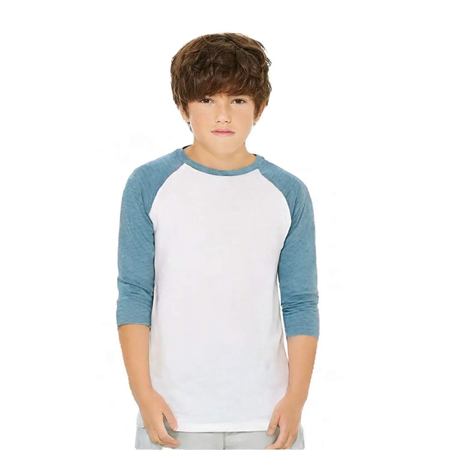 BELLA + CANVAS Youth Three-Quarter Sleeve Baseball Tee Raglan Cotton Blend Unisex Kids Sport T Shirt