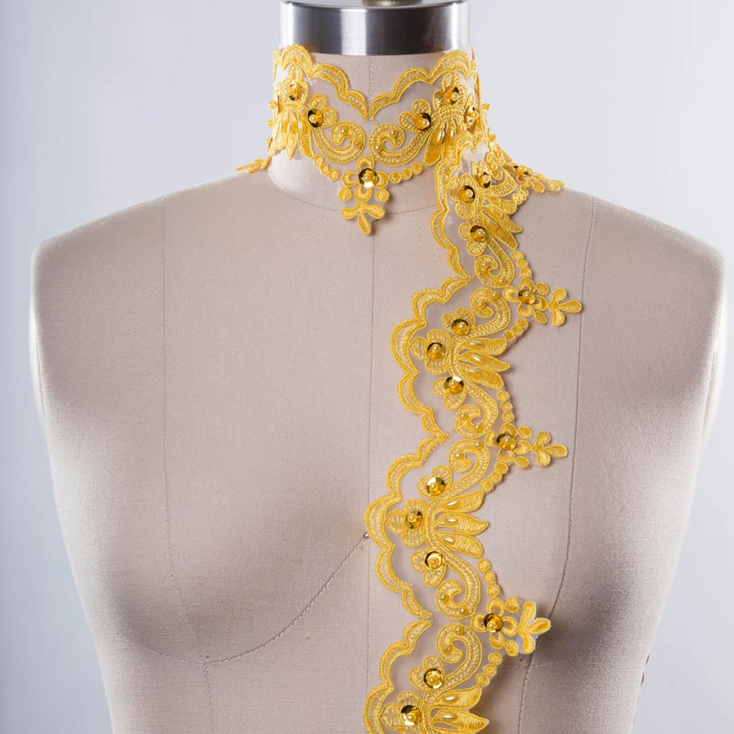1 Yard Yellow Beaded Lace Trim 2.5" Height Boldly Glamorous with Tasteful Sequins Elegant Organza Embellishment