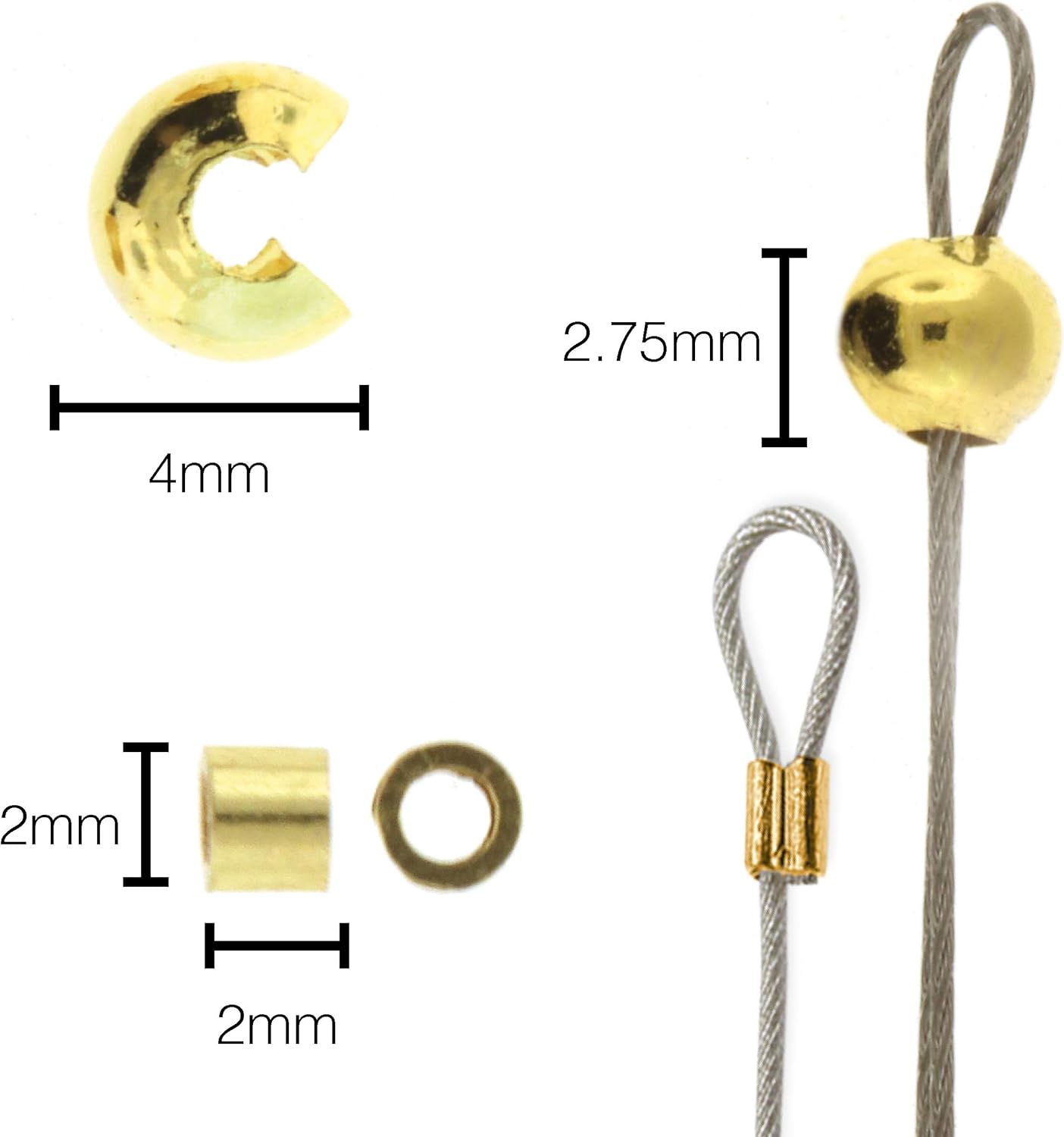 The Beadsmith Basic Elements Crimp Tubes &#x26; Smooth Crimp Covers Designed to Secure The Ends of Jewelry Stringing Cables &#x26; Wires, Gold Color