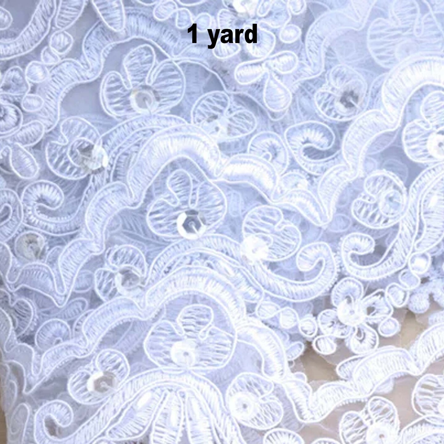 2.5" Optic White Bridal Lace Trim Pearl & Sequin Embellished Organza for Veils & Wedding Gowns
