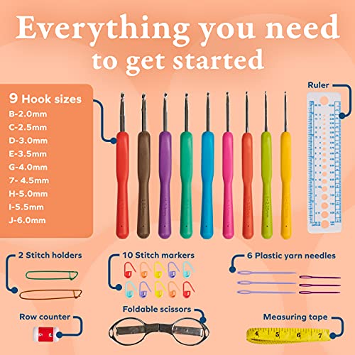 Crochet Hooks Kit - 31 Piece Set with 9 Ergonomic Hook Sizes, 6 Yarn Needles, Additional Knitting & Crochet Supplies and Carrying Case