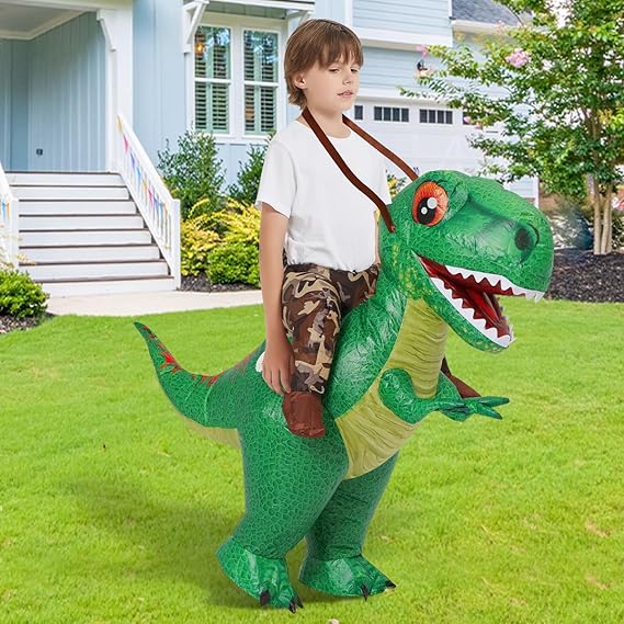 GOOSH Inflatable Dinosaur Ride-on Green Dino Halloween Costume for Kids and Adults