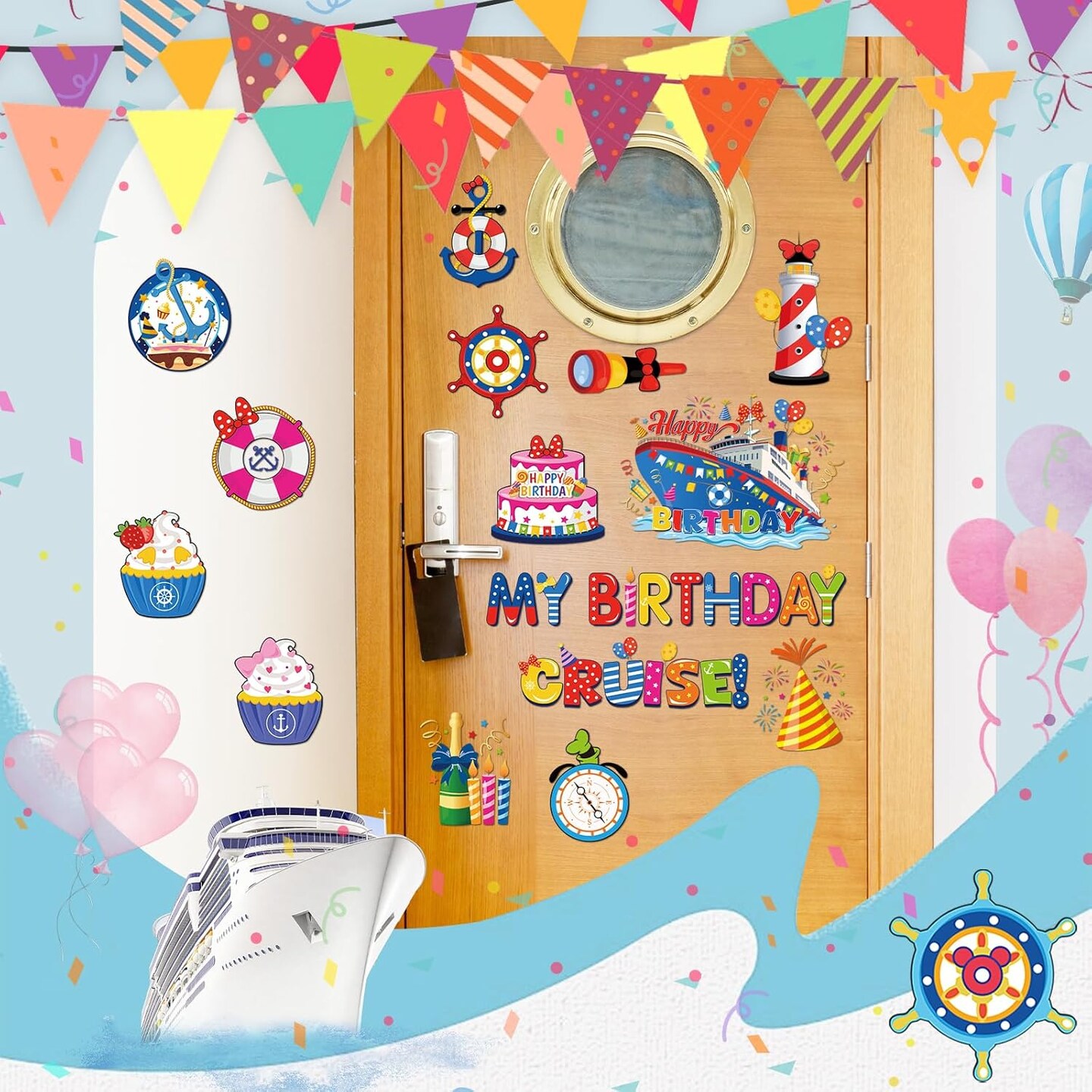 Birdthday Cruise Door Decorations - 16 Pcs Mouse Ship Cabin Magnetic Stickers