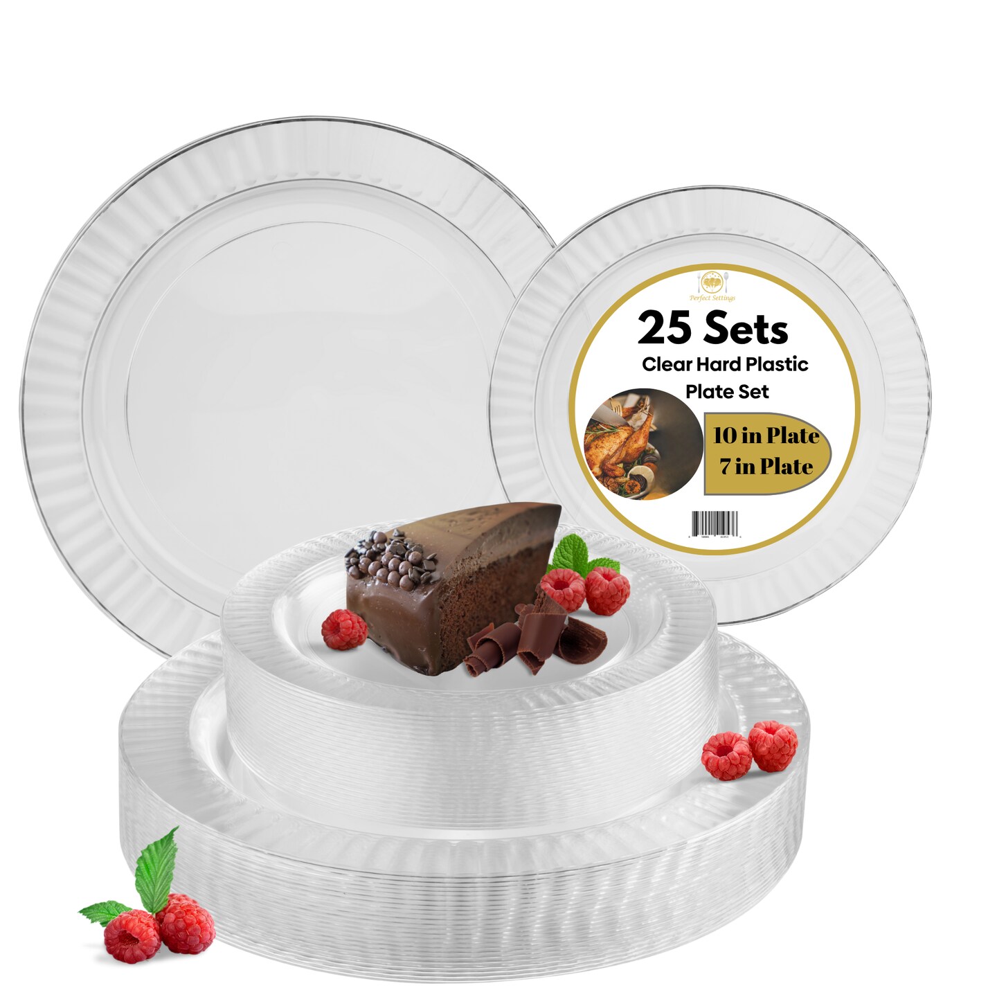Clear Hard Plastic Disposable Plates 10&#x22; Dinner and 7&#x22; Salad Plate (25 Sets)