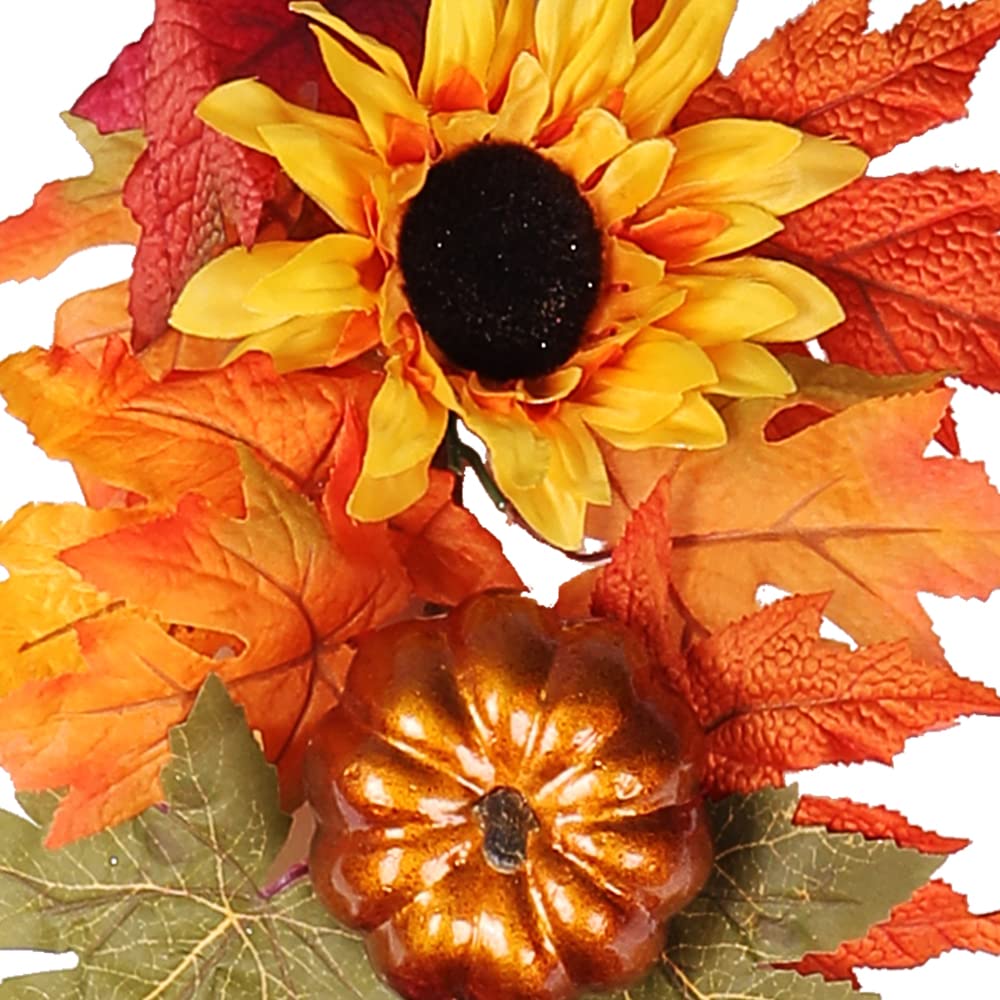 Haute Decor 6 Foot Long Fall Sunflower Artificial Garland with Real Pinecones, Faux Berries, Autumn Leaves and Painted Pumpkins