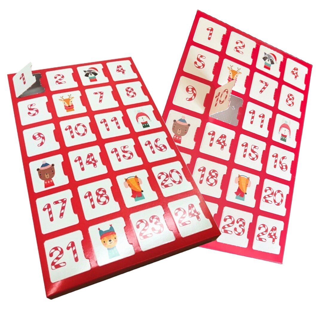 Made in USA - 10 Sets - Fillable (Empty) Advent Calendar Candy Boxes and Trays - Candy Cane - 10 Boxes and 10 Clear Trays - Food Safe