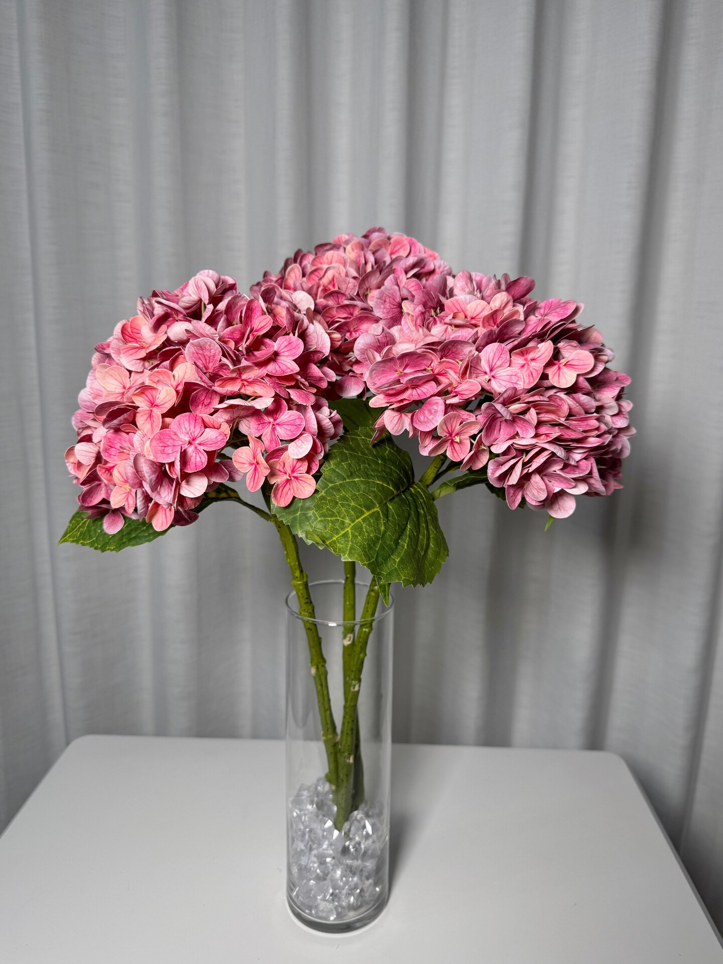 Ariane Lifelike Artificial Pink Burgundy Hydrangea Flowers 20&#x201D; Real Touch, Set of 3, Faux Silk Stems for Wedding, Fall D&#xE9;cor, Home Styling, and Centerpieces