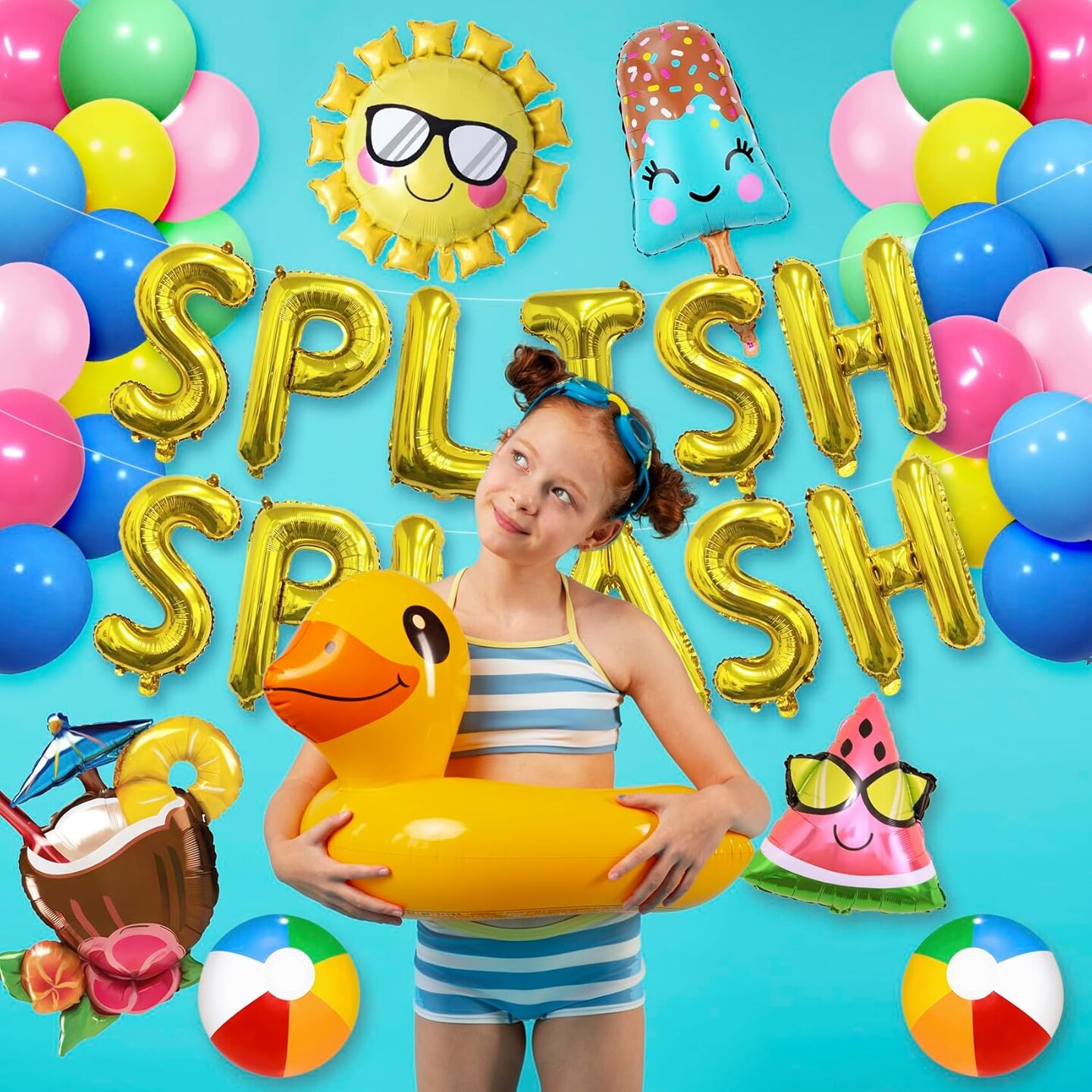 Splish Splash Summer Birthday Decorations Balloons and Banner