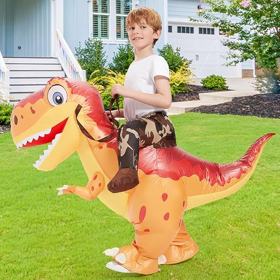 GOOSH Inflatable Ride on Dinosaur Orange Halloween Costume for Kids and Adults
