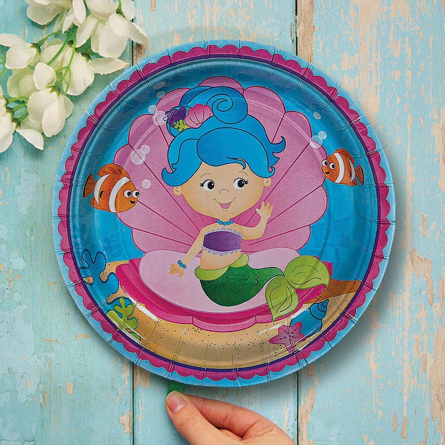 7" Mermaid Party Dessert Plates Underwater-Themed Paper Plates 8 Ct