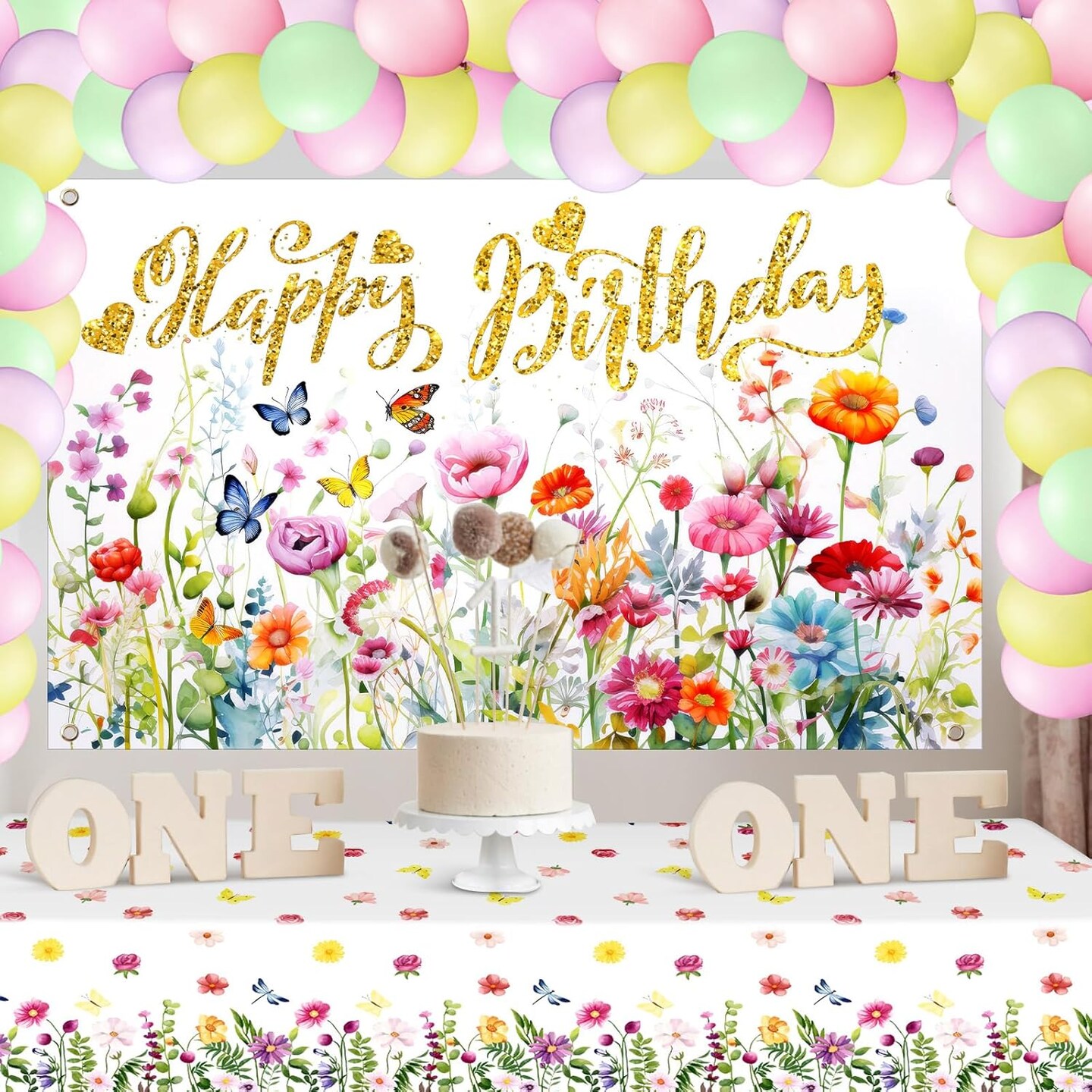 58 Pcs Wildflower Party Decorations Happy Birthday Wildflower