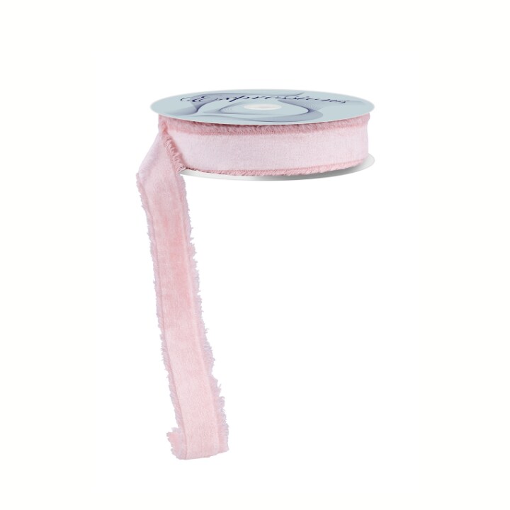 1&#x22; Pink Frayed Velvet Ribbon | Non-Wired Trim for Gifts &#x26; Florals-RN591015