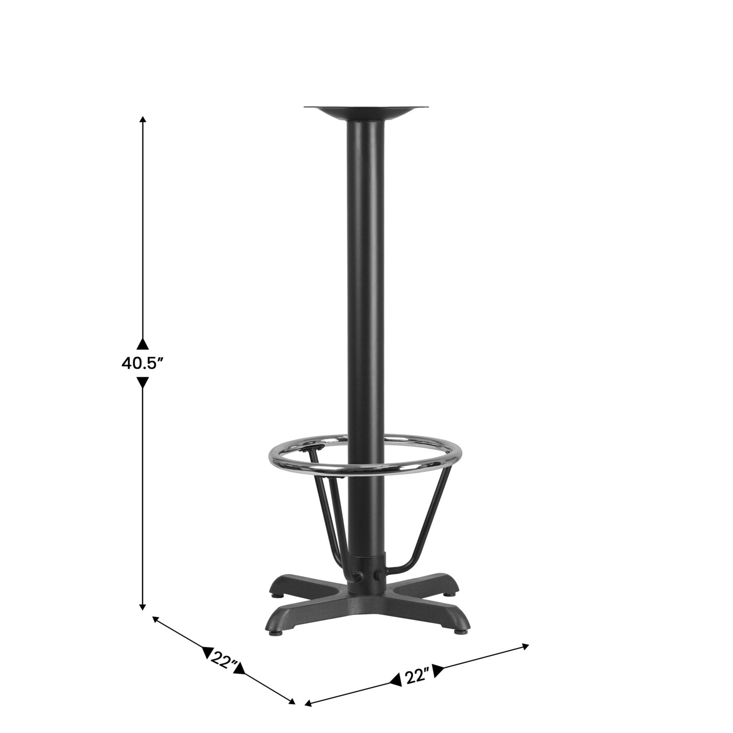 Emma and Oliver 22'' x 22'' Restaurant Table X-Base with 3'' Dia. Bar Height Column and Foot Ring